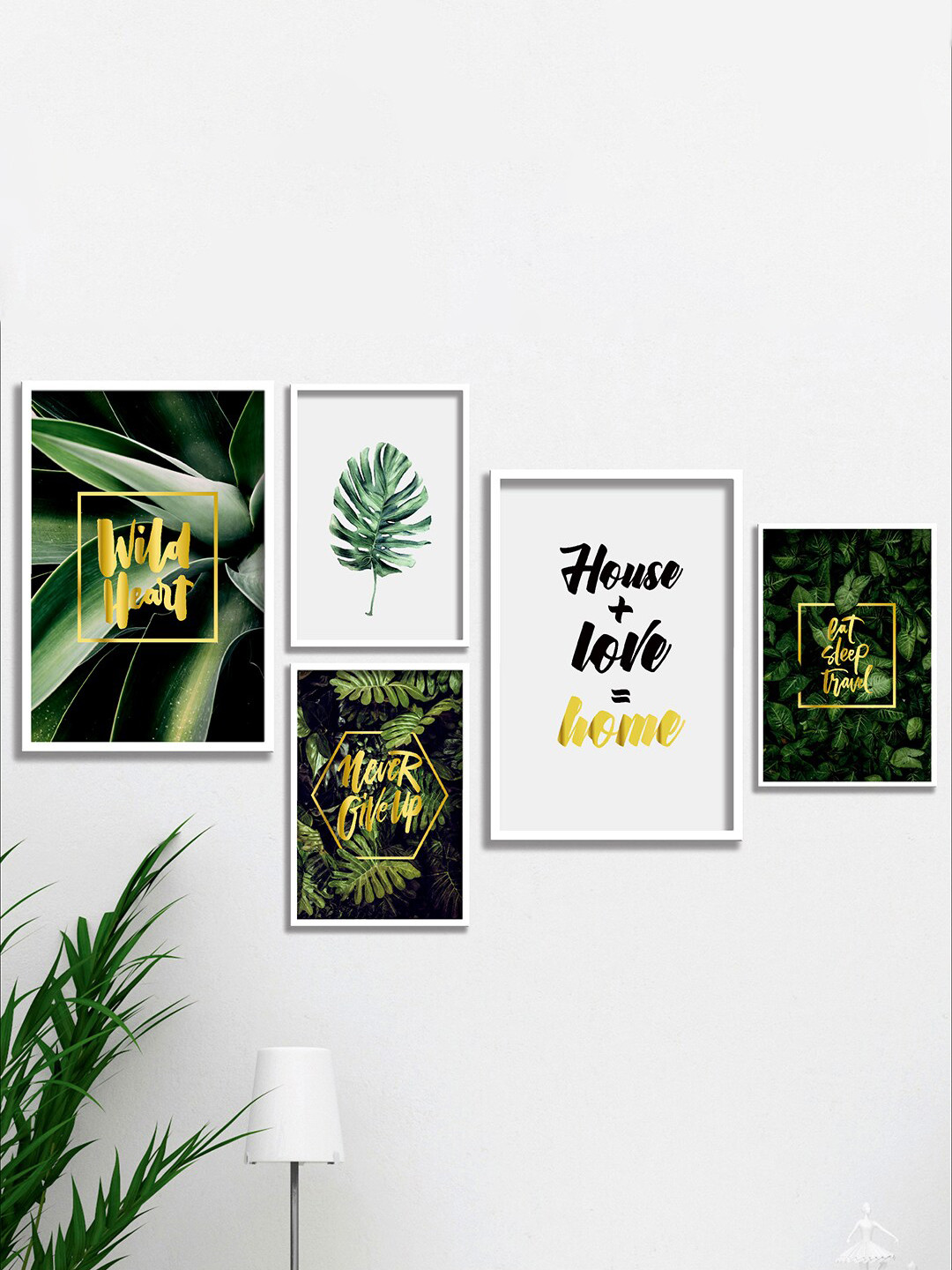 SAF Tropical leaves Canvas 4 Piece Wall Rectangle Paintings Wall Art -27 x 48 In