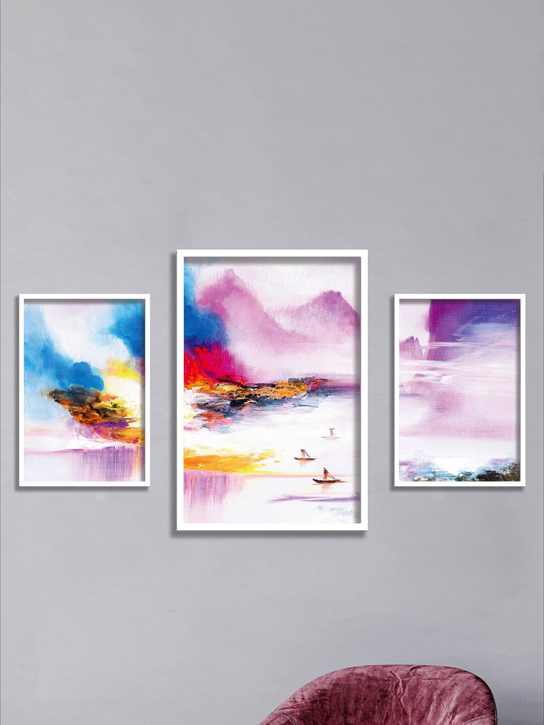 SAF Paper 3 Piece Wall Rectangle Paintings Wall Art-34.5 x 19.5In