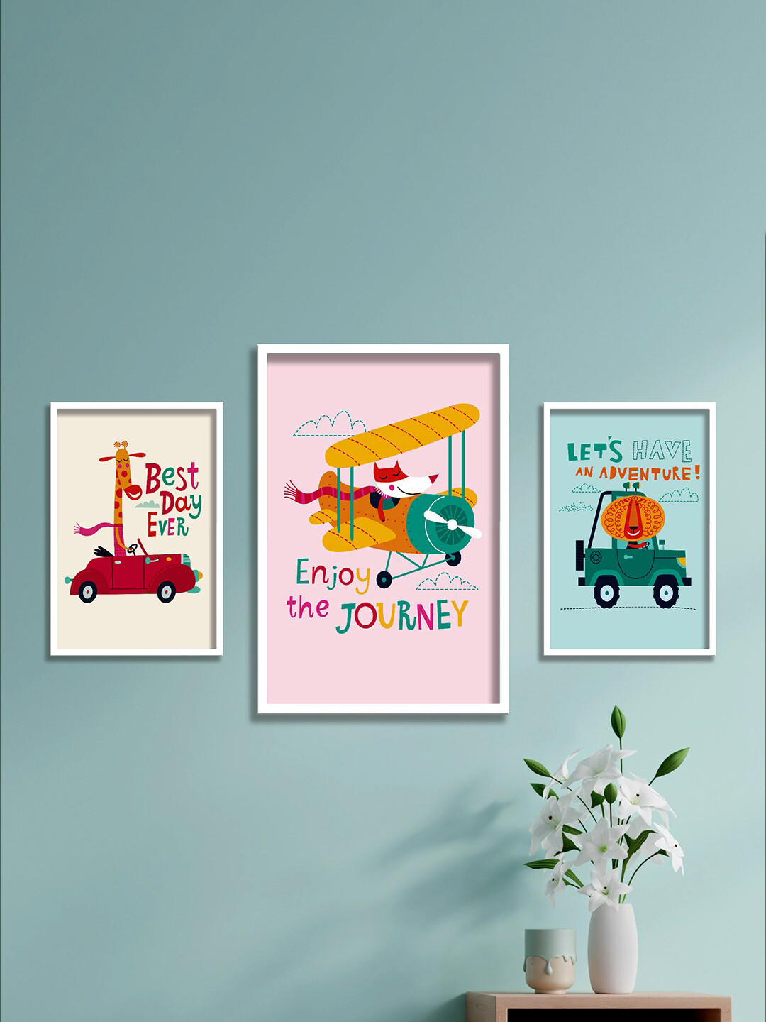 SAF Kids White & Pink 3 Pieces Framed Modern Wall Art