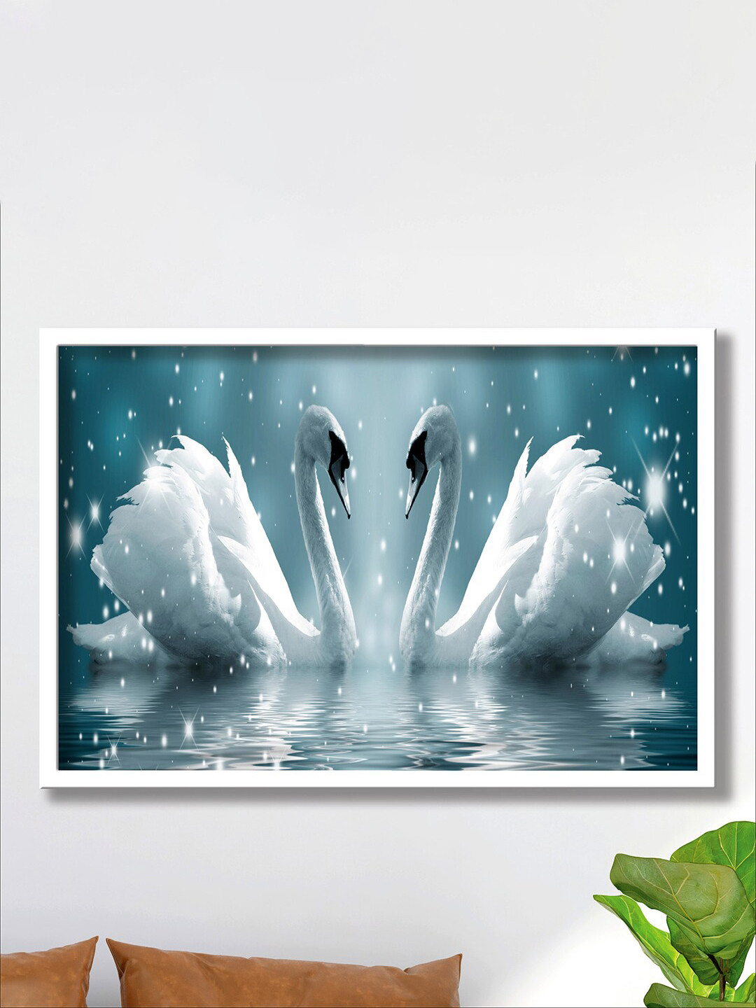 SAF Green & White Flamingo Painting Wall Art