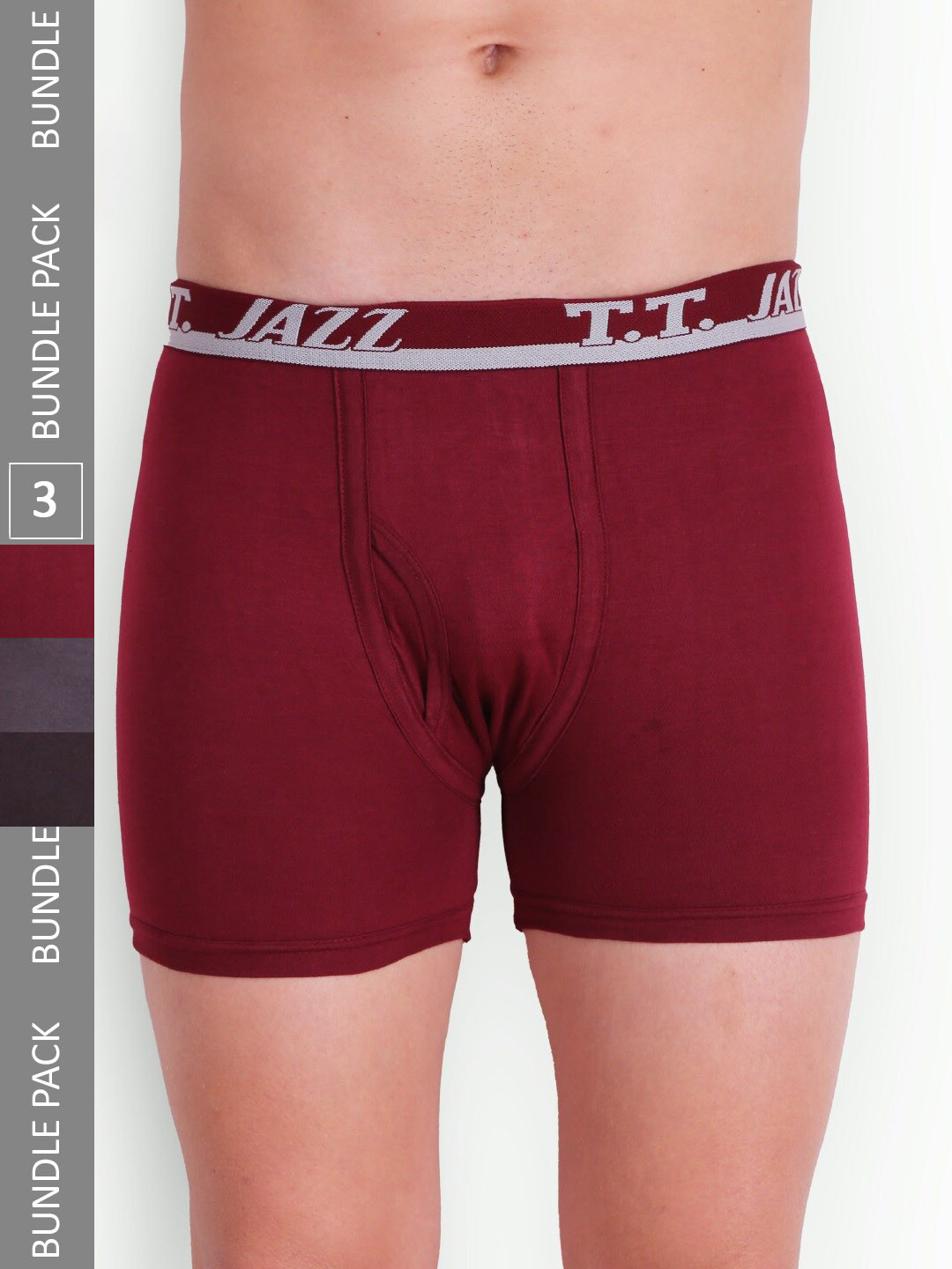 T.T. Men Jazz Top Elastic Pack Of 3 Pure Cotton Trunks JAZ_FL_TE_P3_MGR_105