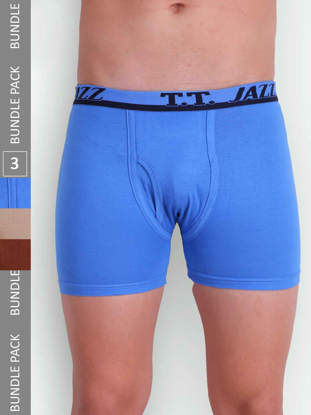 T.T. Men Jazz Top Elastic Pack Of 3 Pure Cotton Trunks JAZ_FL_TE_P3_RDB_80