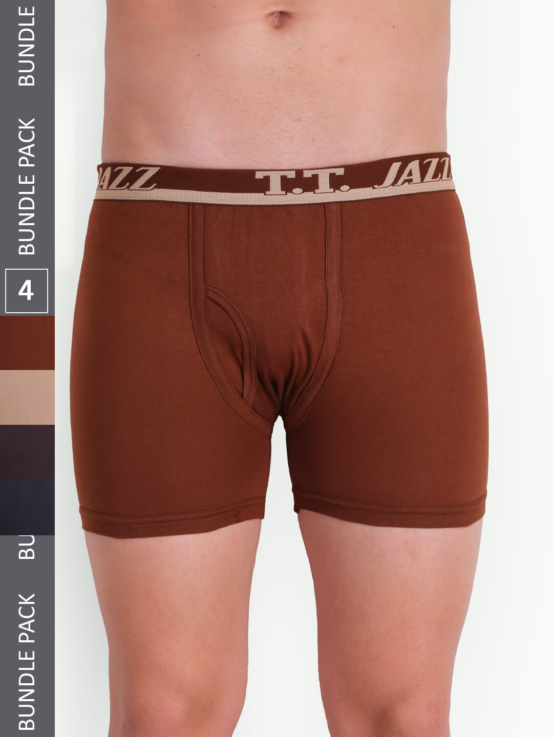 T.T. Men Jazz Top Elastic Pack Of 4 Pure Cotton Trunks JAZ_FL_TE_PO4_MIX2_105