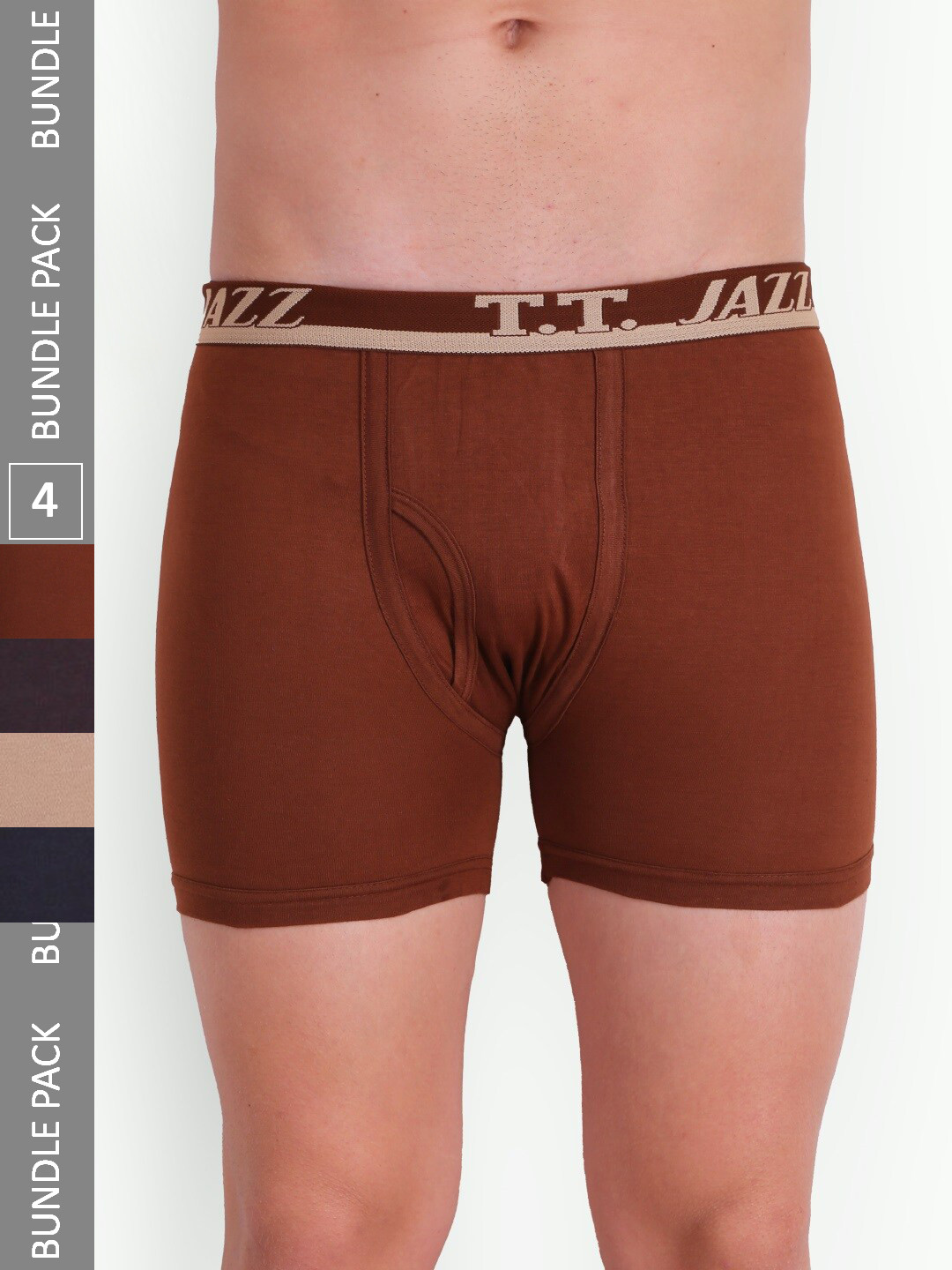 T.T. Men Jazz Top Elastic Pack Of 4 Logo Pure Cotton Trunks