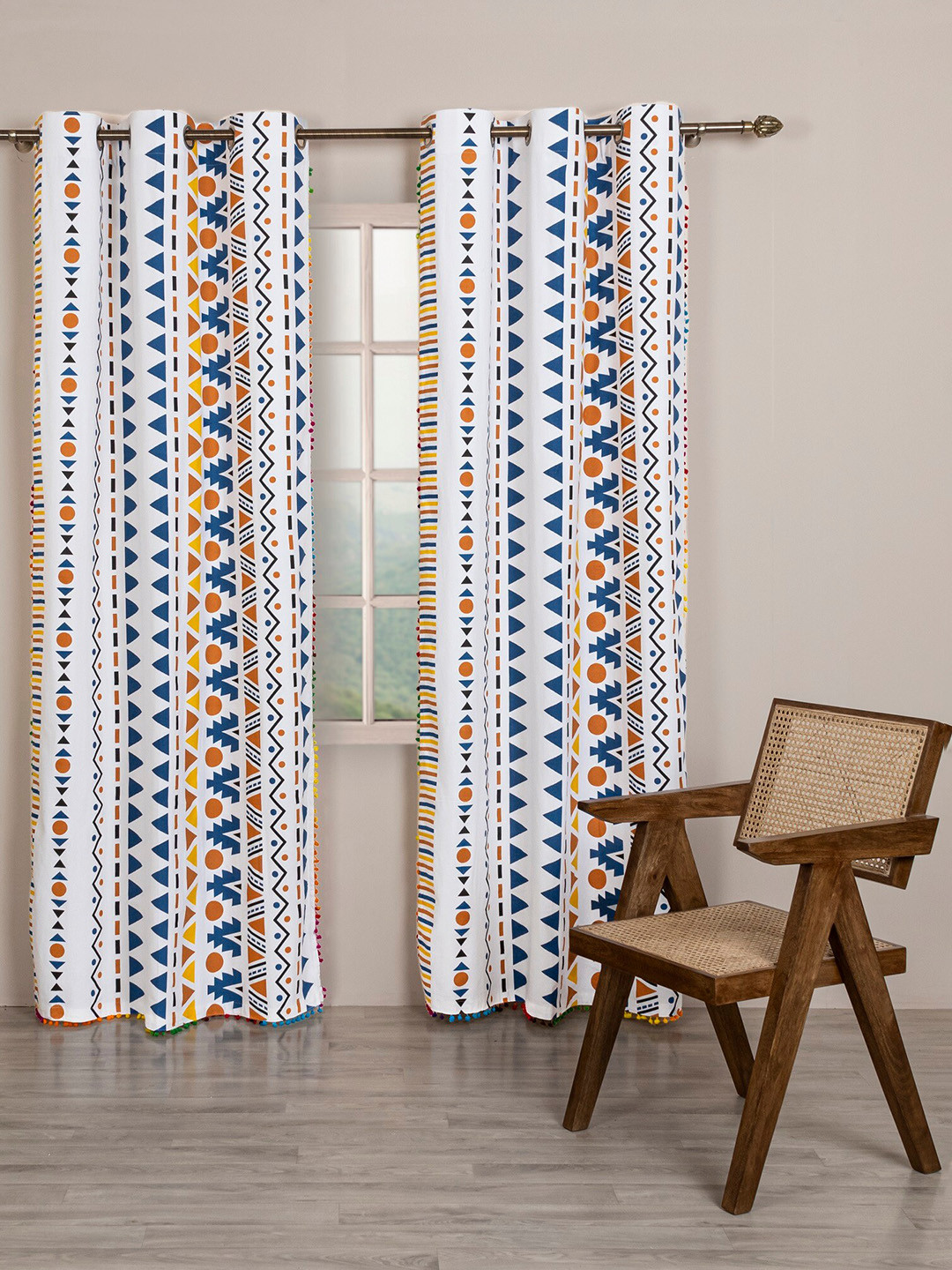 HOMEMONDE 2 Pieces Cotton Tribal Printed Long Door Curtains With Tassels