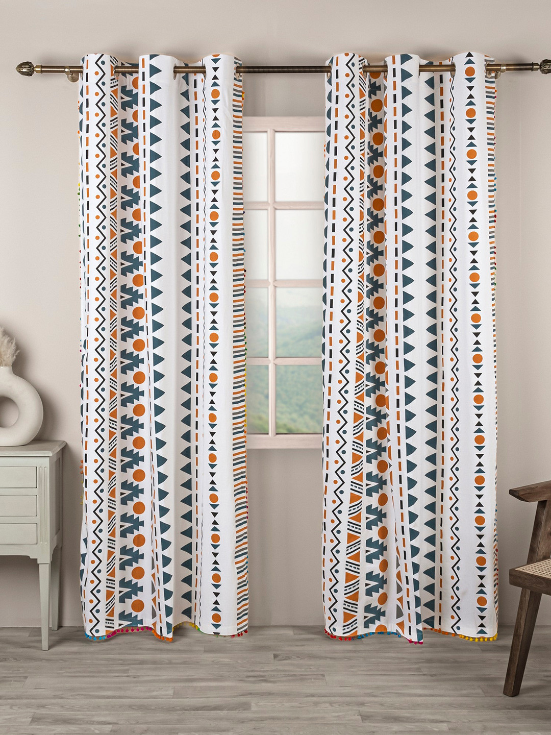 HOMEMONDE 2 Pieces Tribal Printed Window Curtains With Tassels
