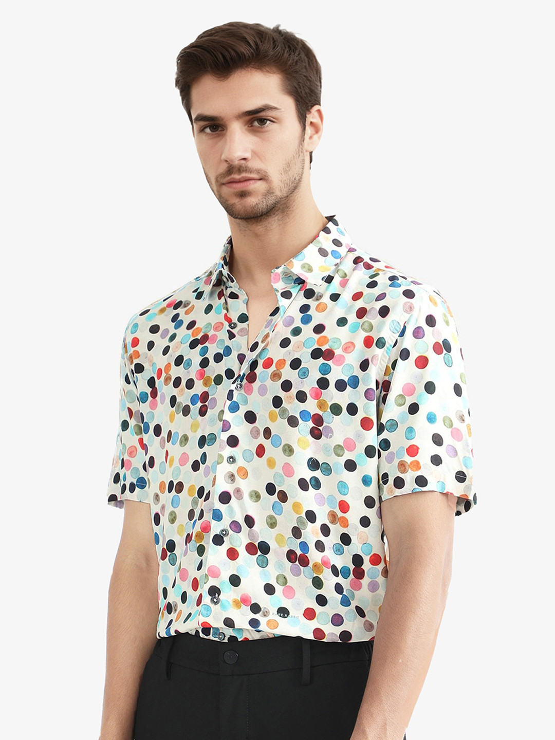 RARE RABBIT Men Sara Slim Fit Polka Dots Printed Cotton Shirt