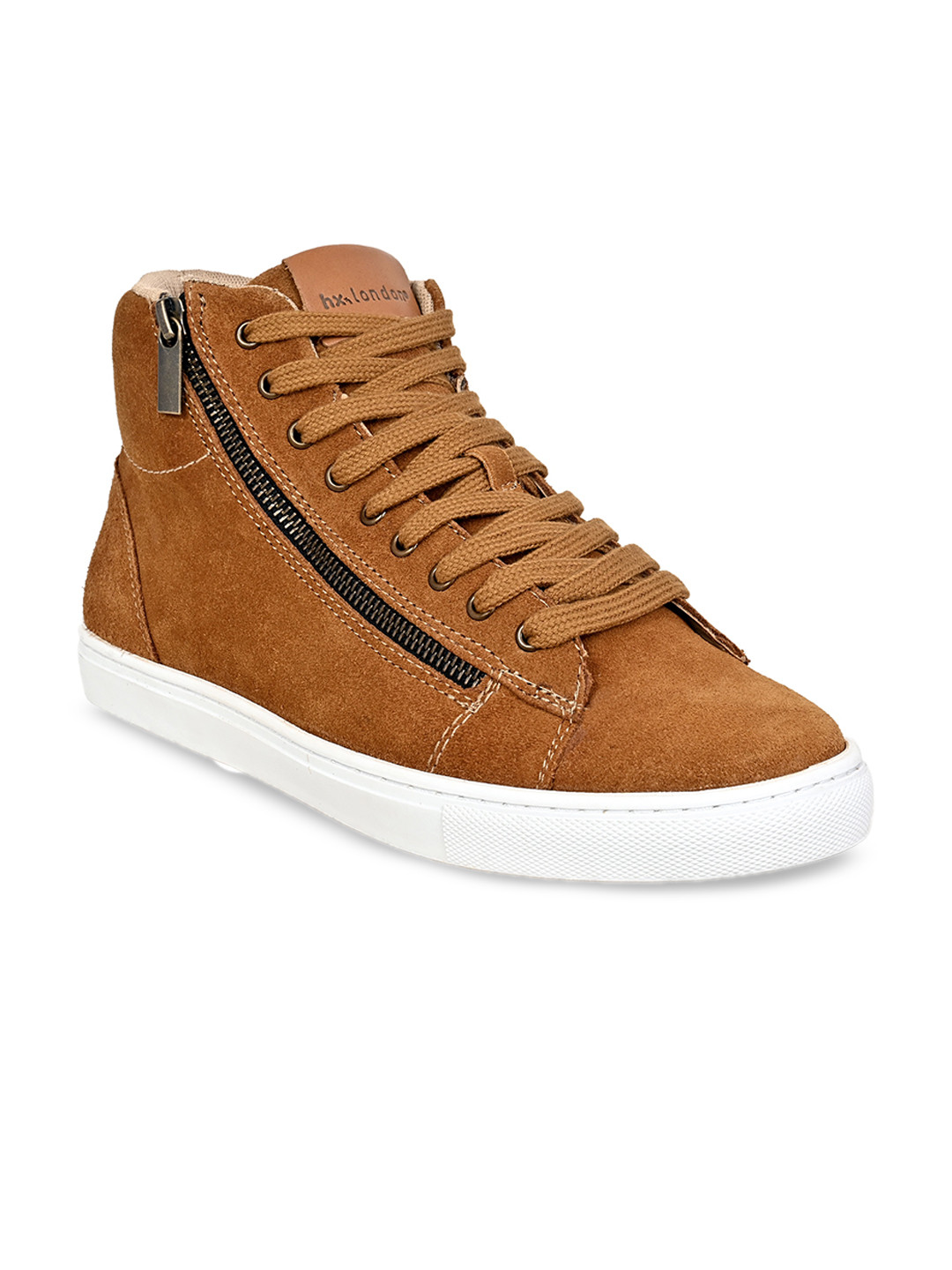 HX London Men Mid Top Lightweight Memory Foam Suede  Contrast Sole Sneakers