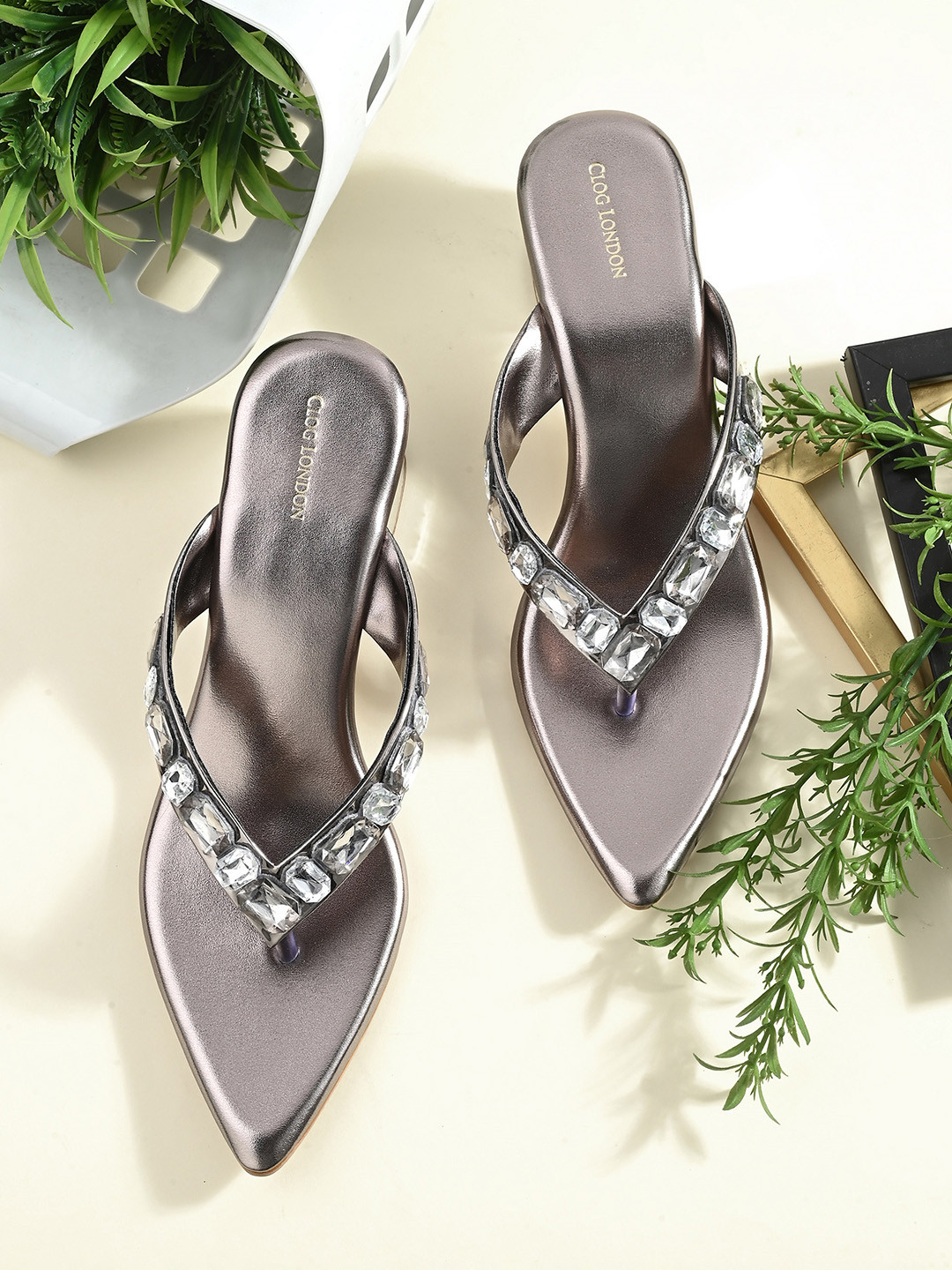 CLOG LONDON Embellished Open Toe Block Heels