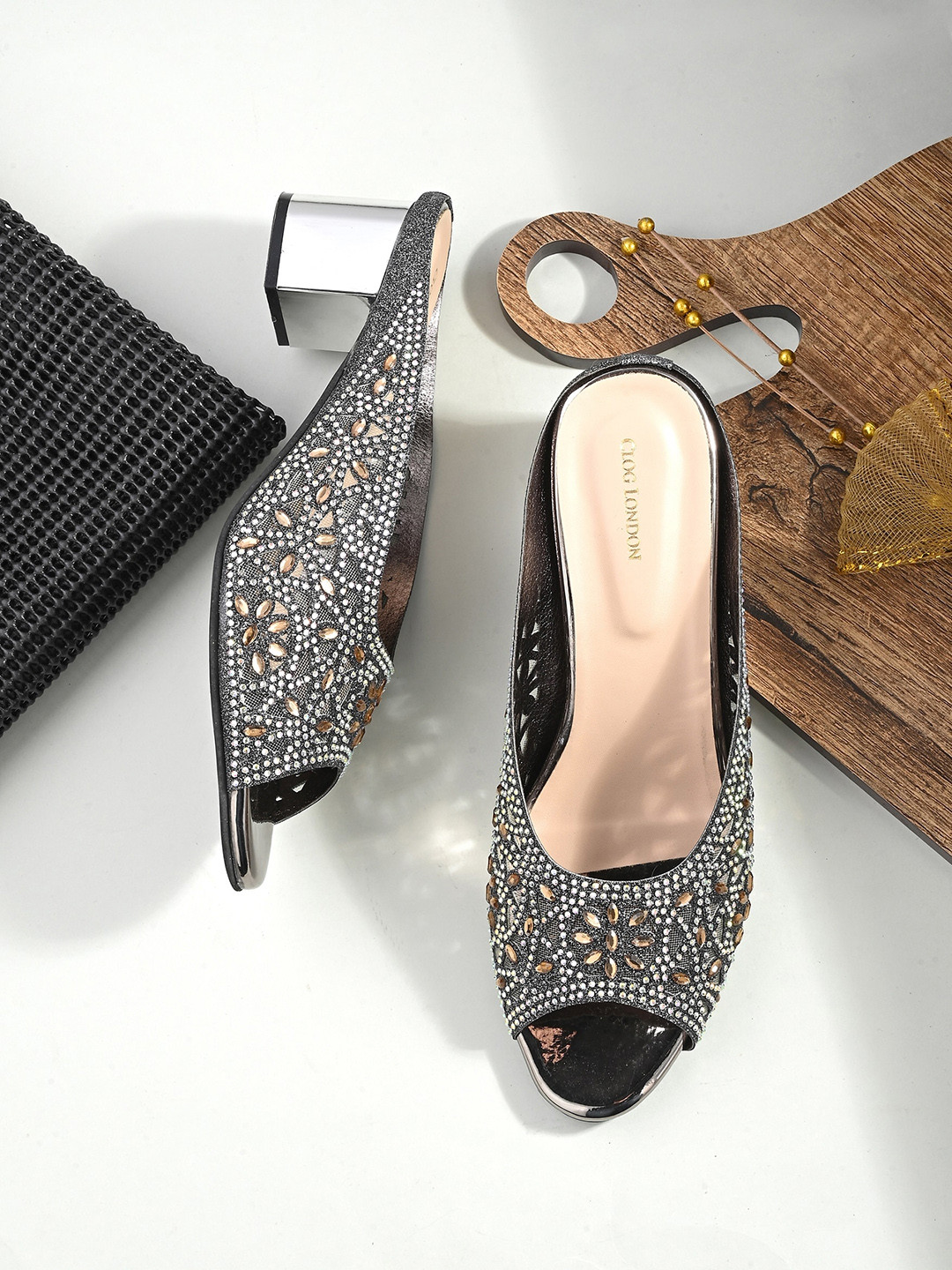 CLOG LONDON Embellished Block Peep Toes