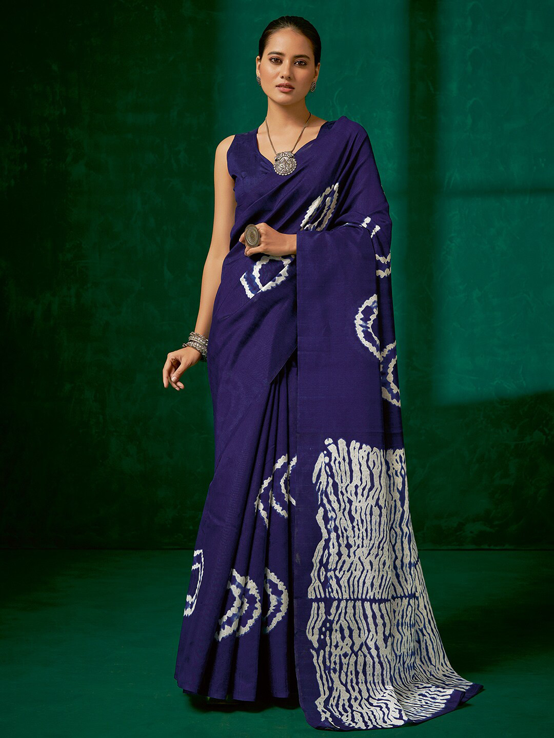 Mitera Purple & White Tie and Dye Art Silk Saree