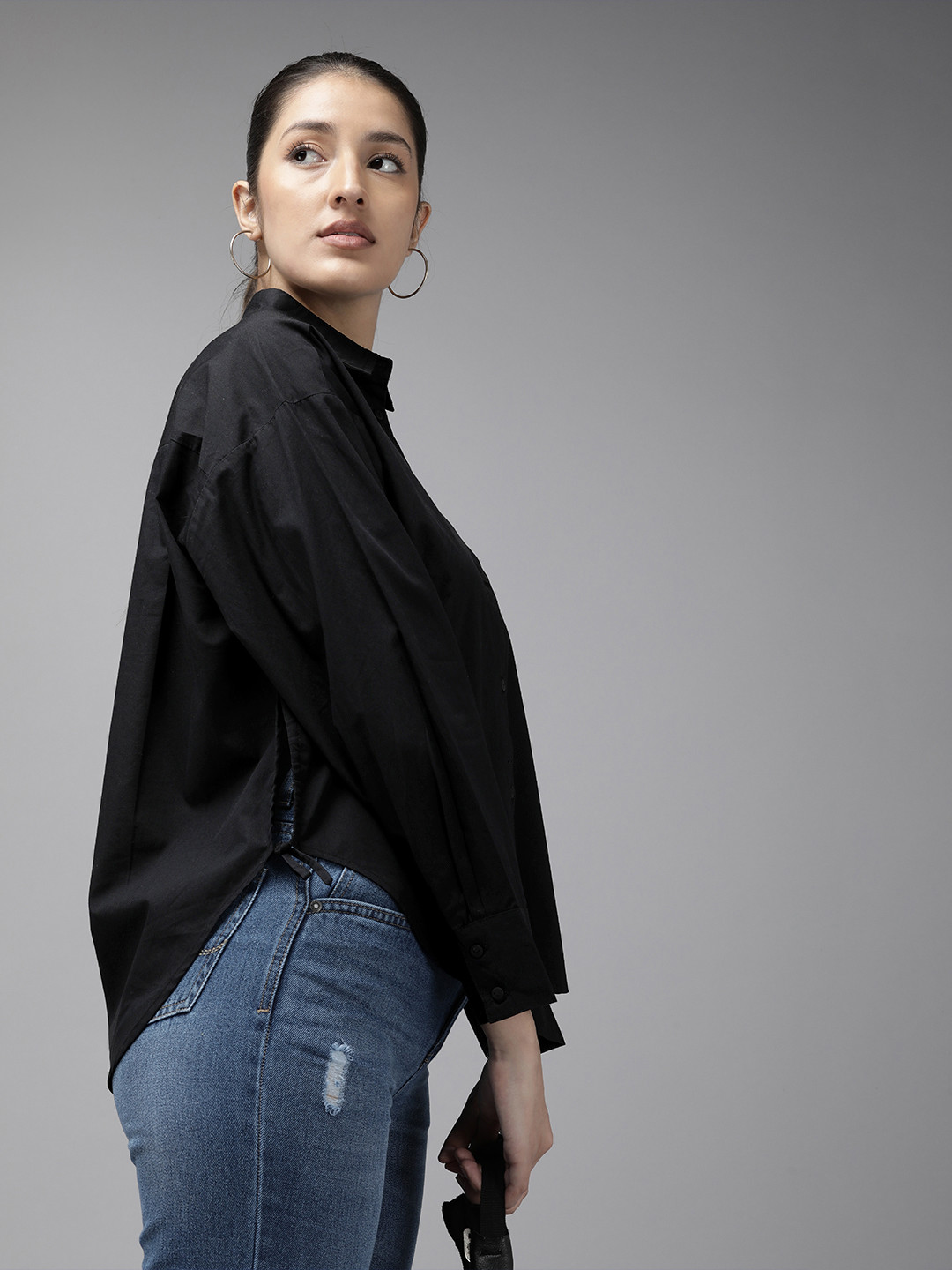 The Roadster Life Co. Pure Cotton Solid Side Tie-Up Detail Casual Shirt