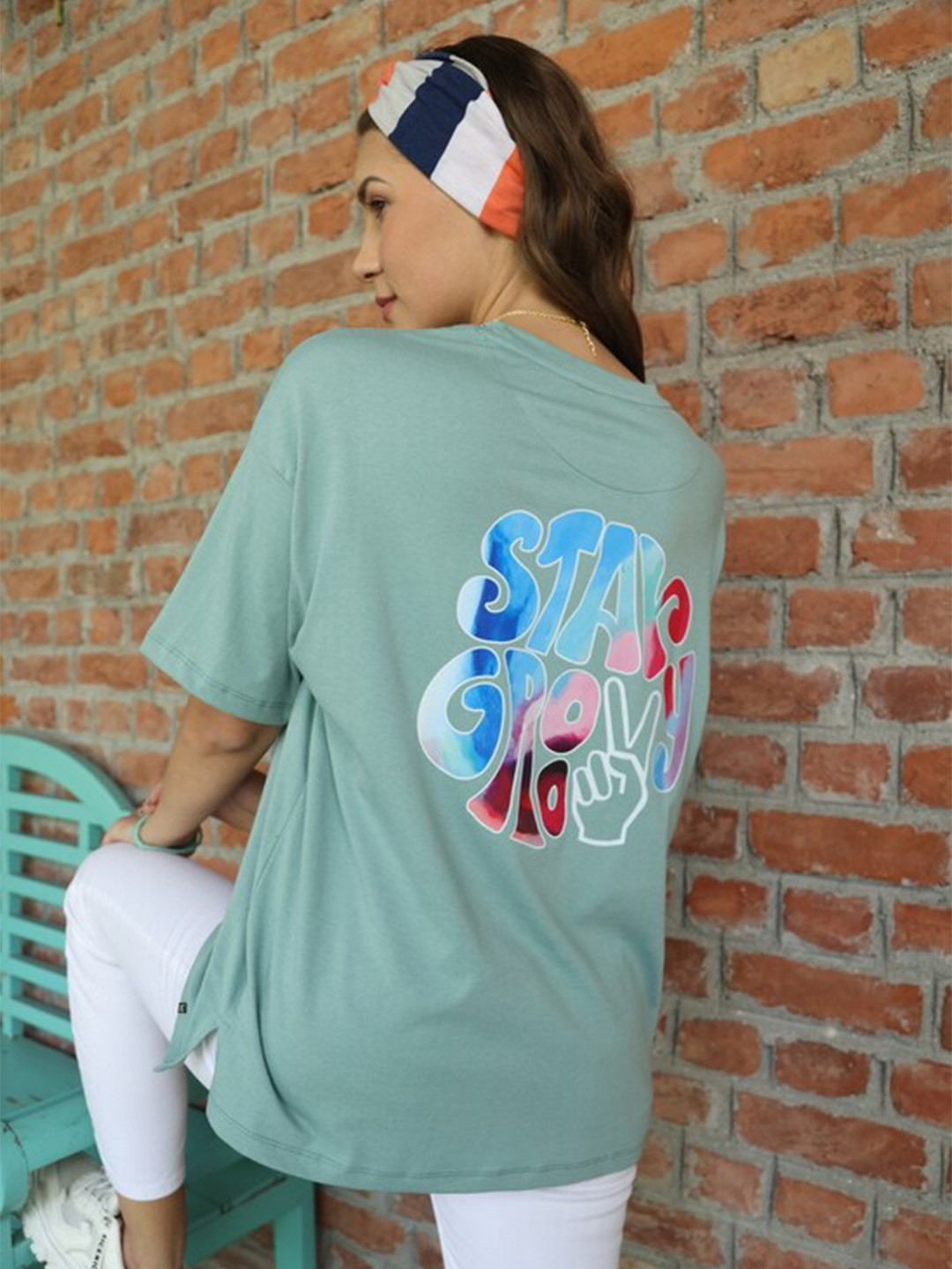 TITTLI Graphic Printed Drop Shoulder Sleeves Pure Cotton Oversized T-shirt
