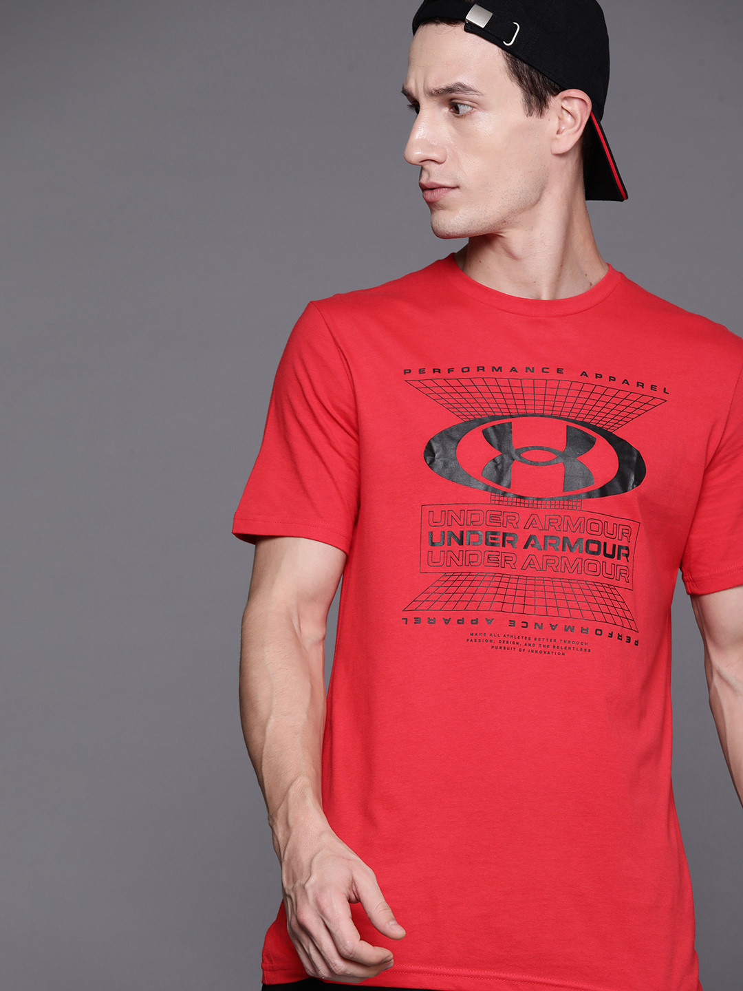 UNDER ARMOUR Brand Logo Printed Relaxed Fit Grid Short Sleeves Relaxed Fit T-shirt