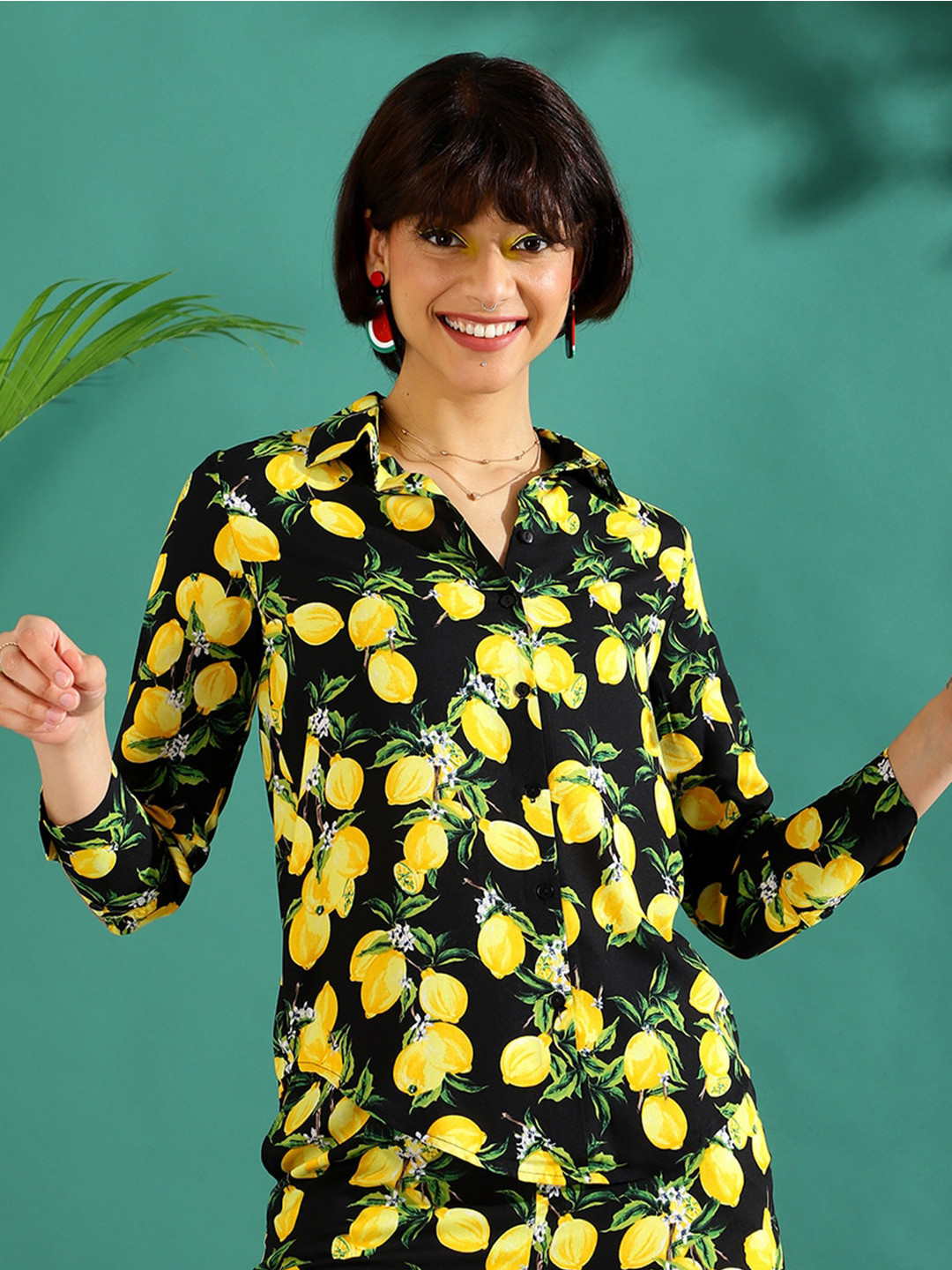 KASSUALLY Black Lemon Print Casual Shirt