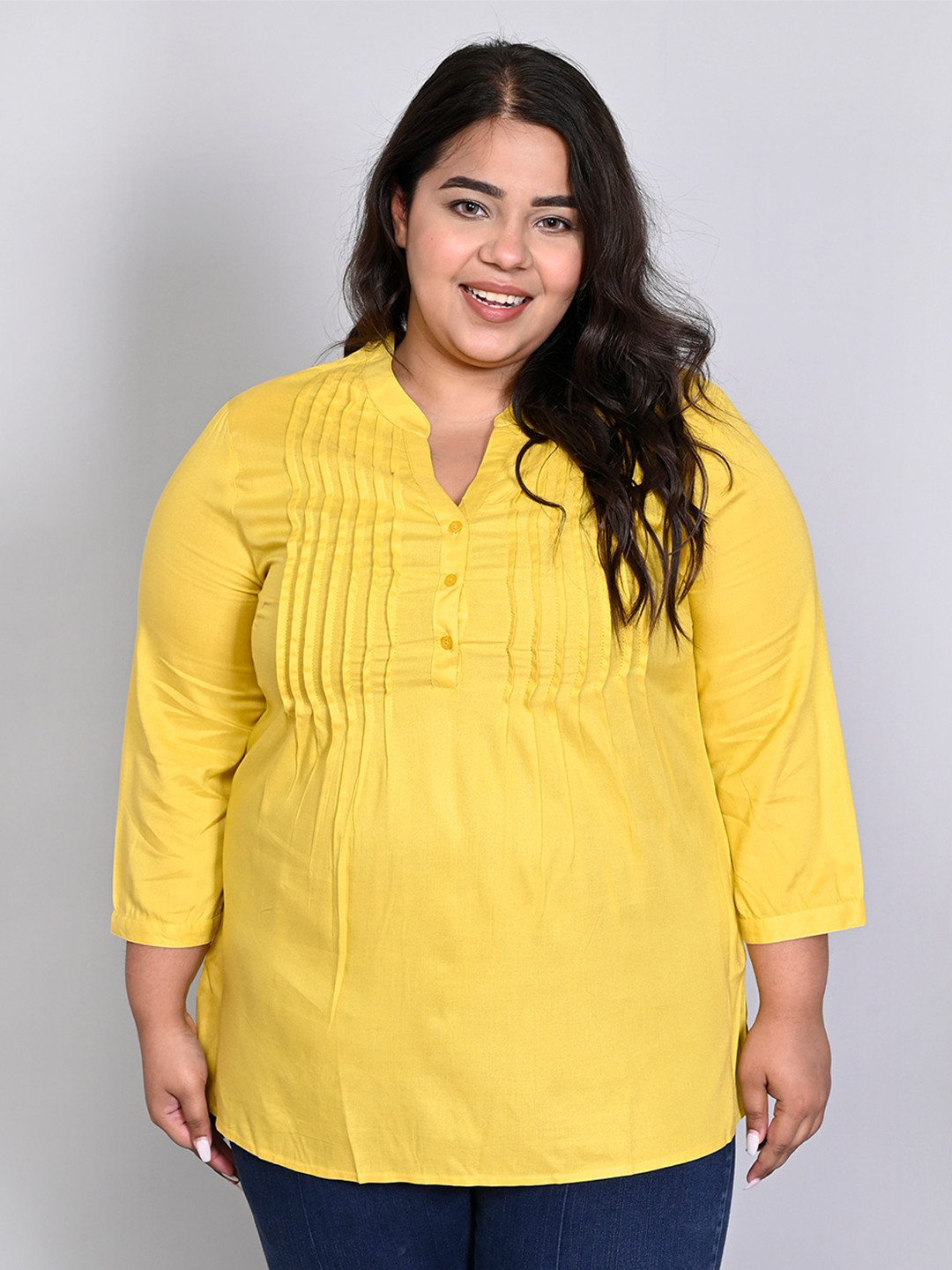 IX IMPRESSION Plus Size Mandarin Collar Pleated Top