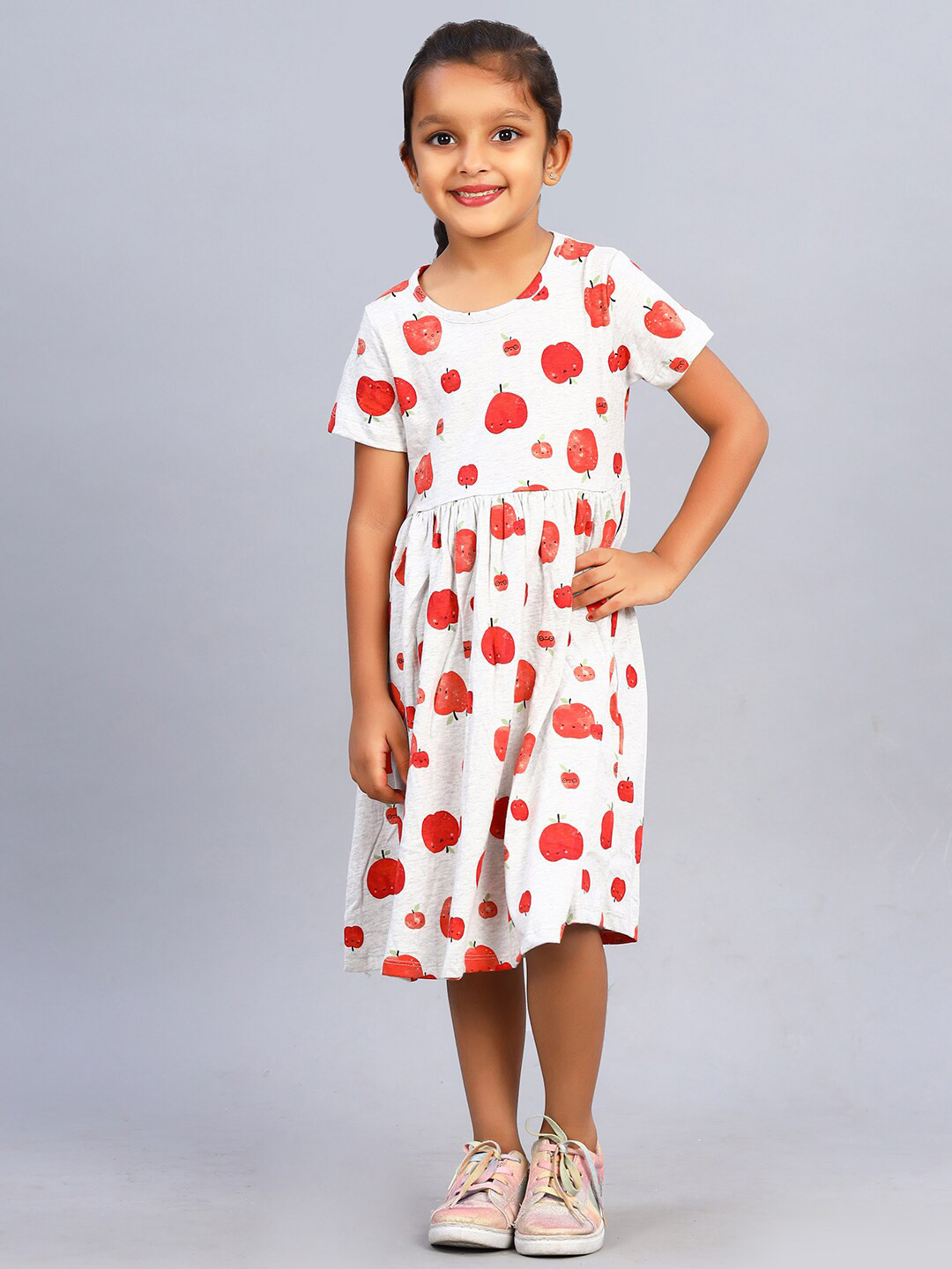 ZION Conversational Printed Gathered Or Pleated Cotton Fit & Flare Midi Dress