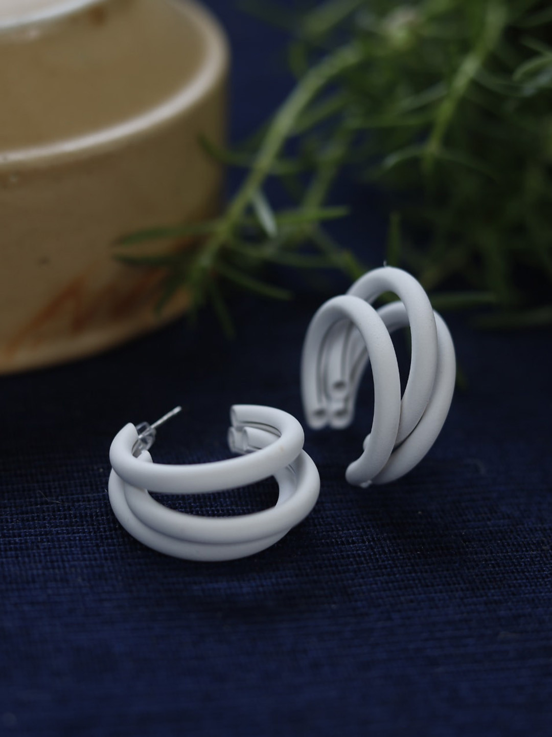 Maansh Silver Plated Contemporary Half Hoop Earrings