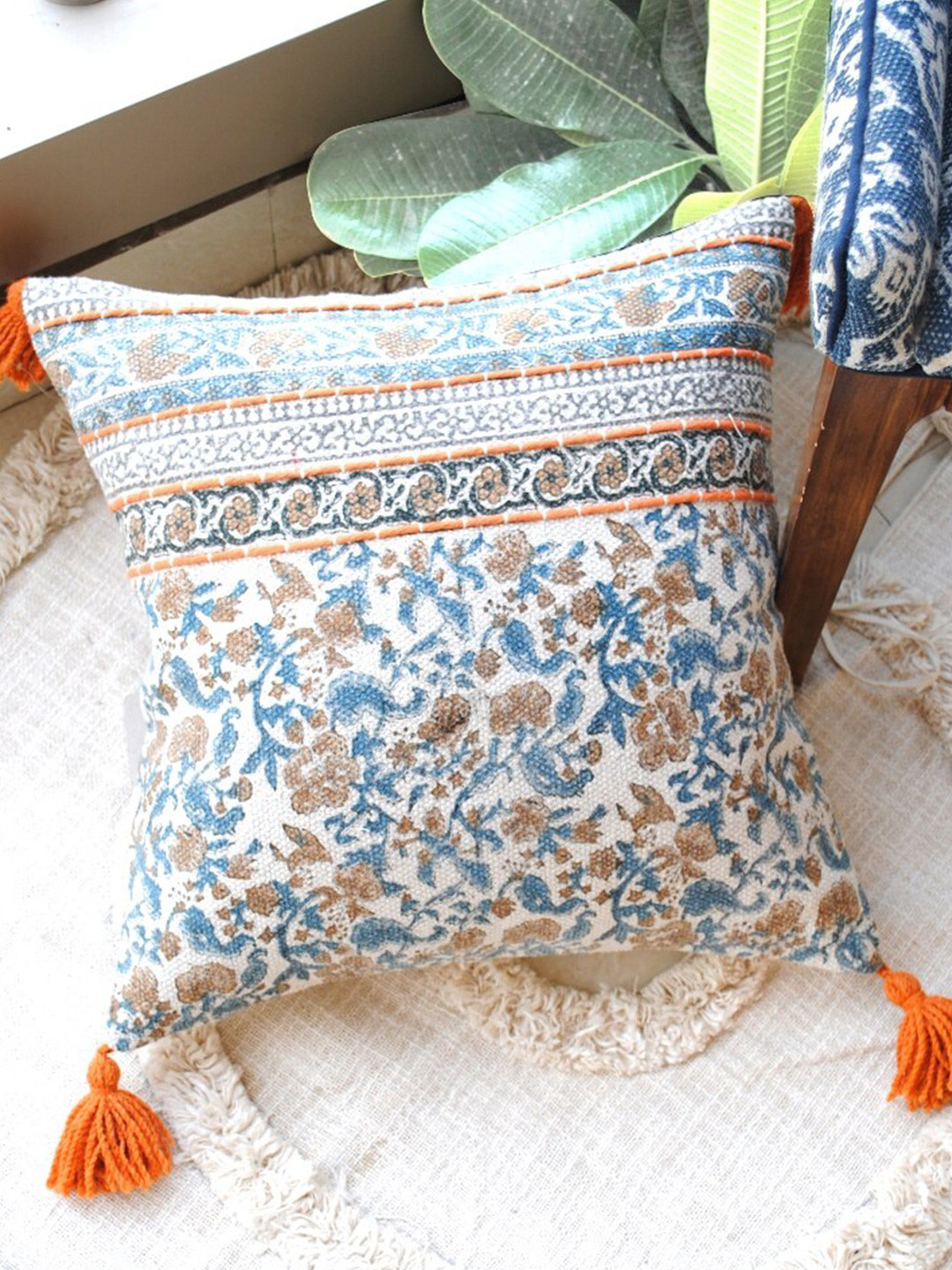 Art Avenue Clarika Clarkia Ethnic Motifs Cotton Embroidered Cushion Covers - 18 x 18 In