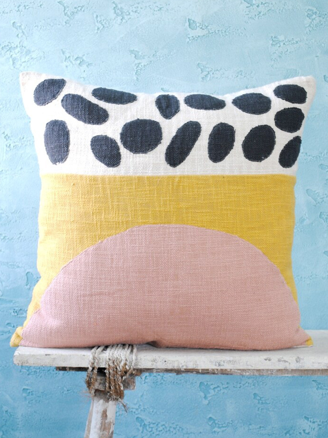 Art Avenue White Geometric Cotton Breathable Textured Square Cushion Cover -18x18In