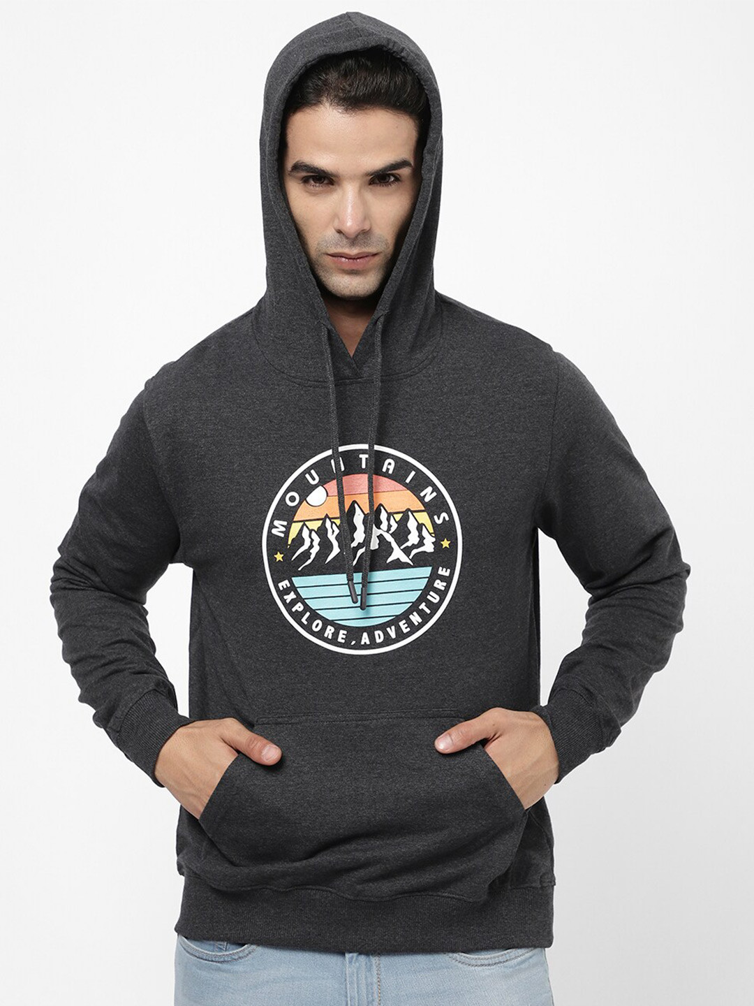 R&B Printed Hooded Cotton Pullover Sweatshirt