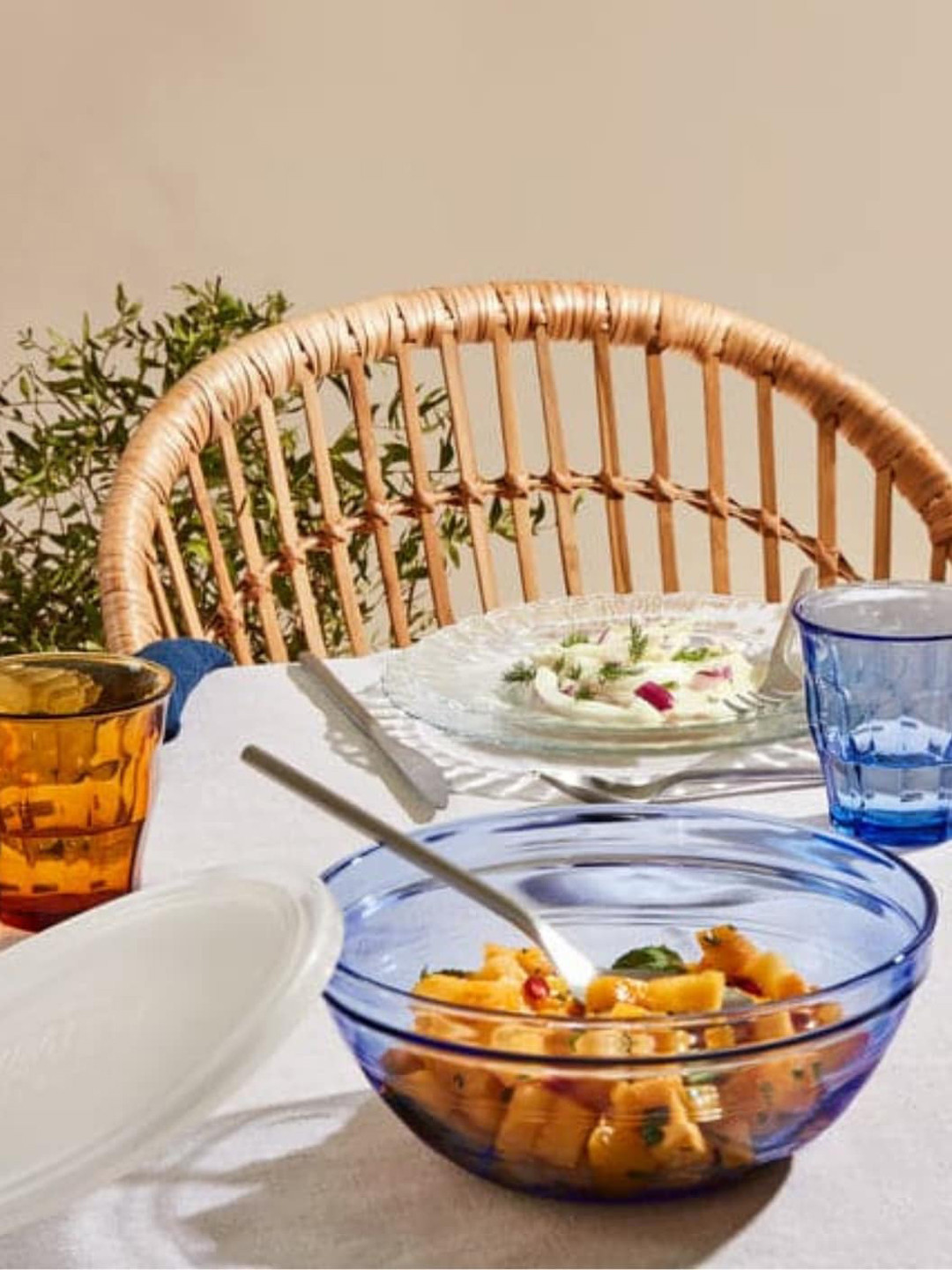 Duralex FreshBox Container Set Blue Glass Microwave Safe Snap Box Container Set-1.6L