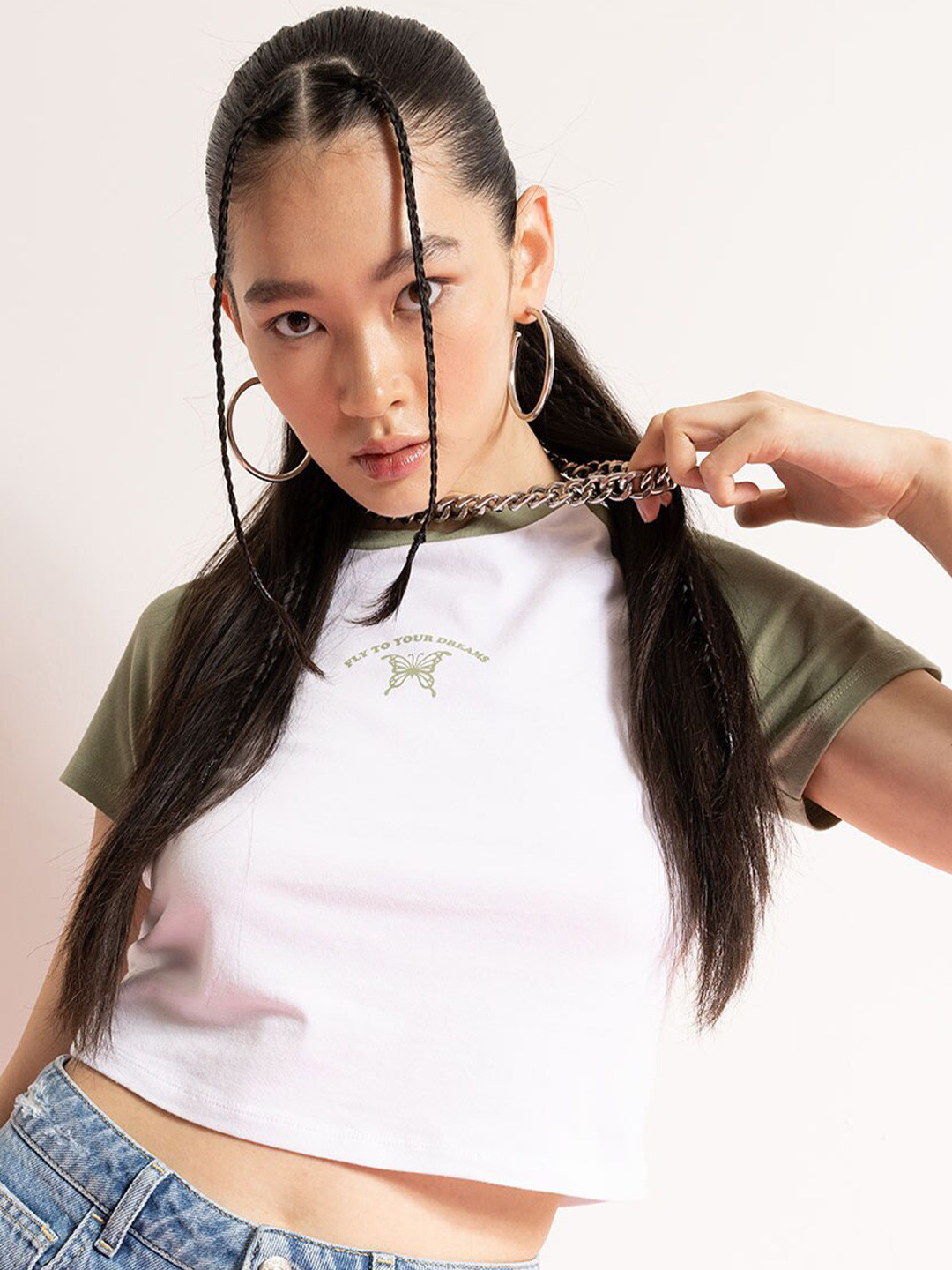 DeFacto Raglan Sleeves Crop T-shirt