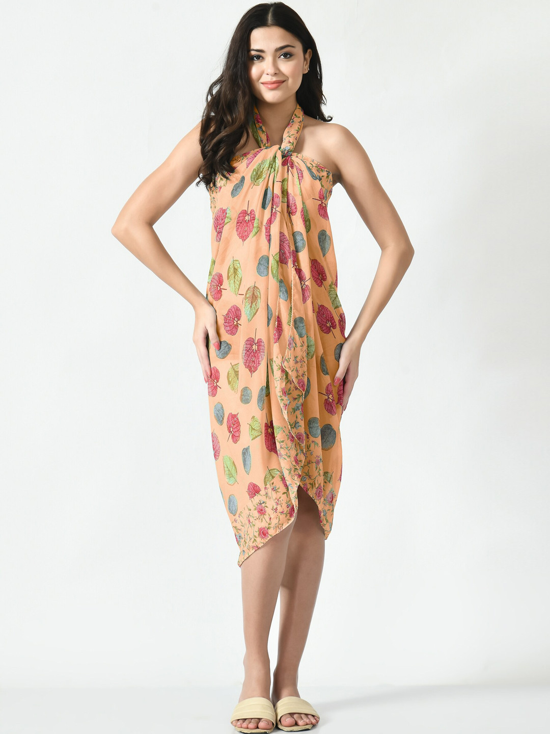 MIRCHI FASHION Peach-Coloured Floral Printed Cover up Sarong
