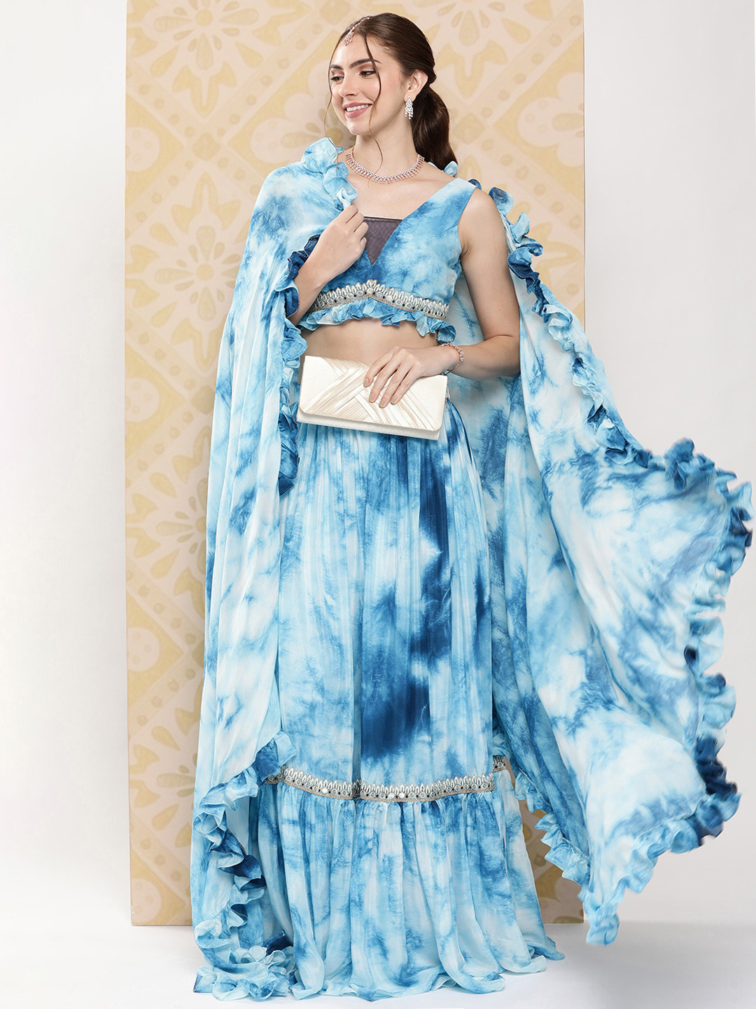 Ethnovog Tie & Dye Ready to Wear Lehenga & Blouse with Dupatta