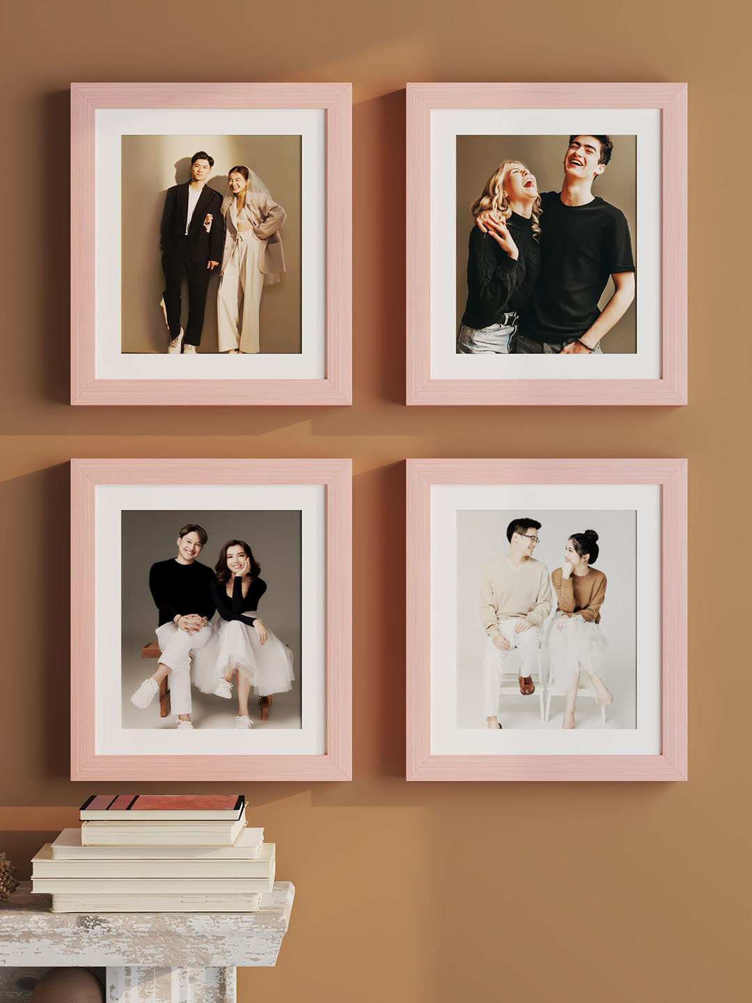 Art Street Pink 4 Pieces Wood Wall Photo Frames