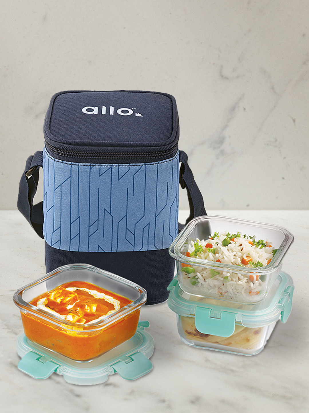 Allo SB331SV Green Solid Glass Oven Safe 4PCs Lunch Box With Spoon and Fork