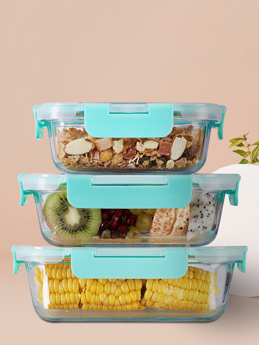 Allo Microwave Safe Glass Containers for Fridge Storage (370ml, 520ml & 1040ml)