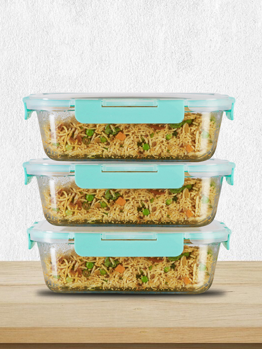 Allo CL315RG Green Solid Glass Oven Safe 3PCs Lunch Box With Spoon and Fork