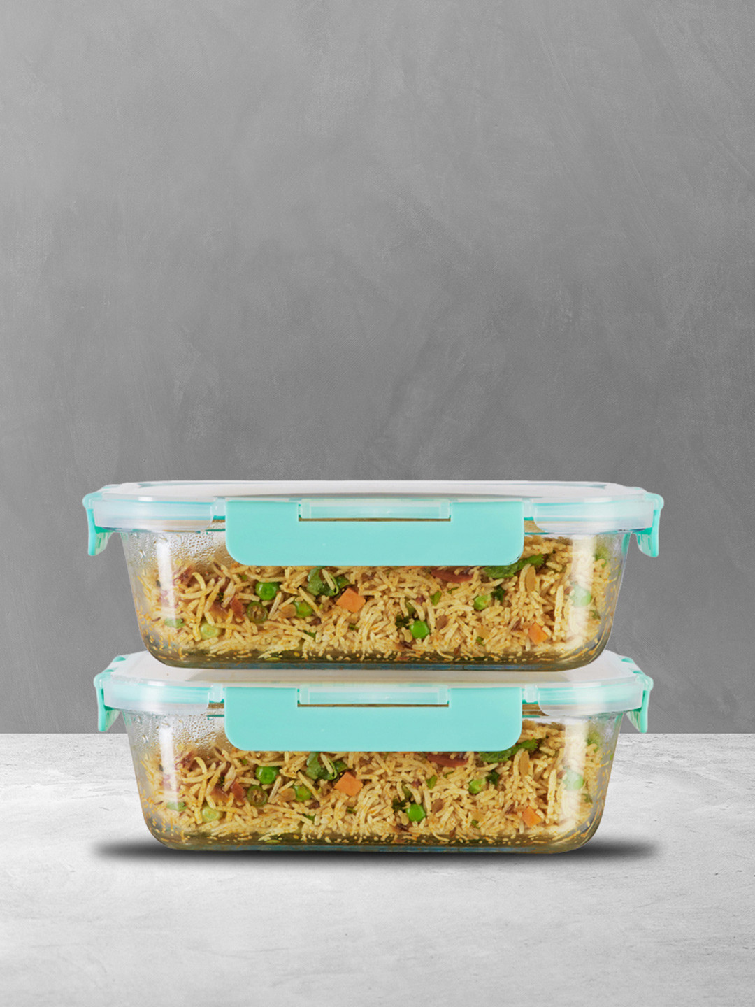 Allo CL215RG Green Solid Glass Oven Safe 2PCs Lunch Box With Spoon and Fork