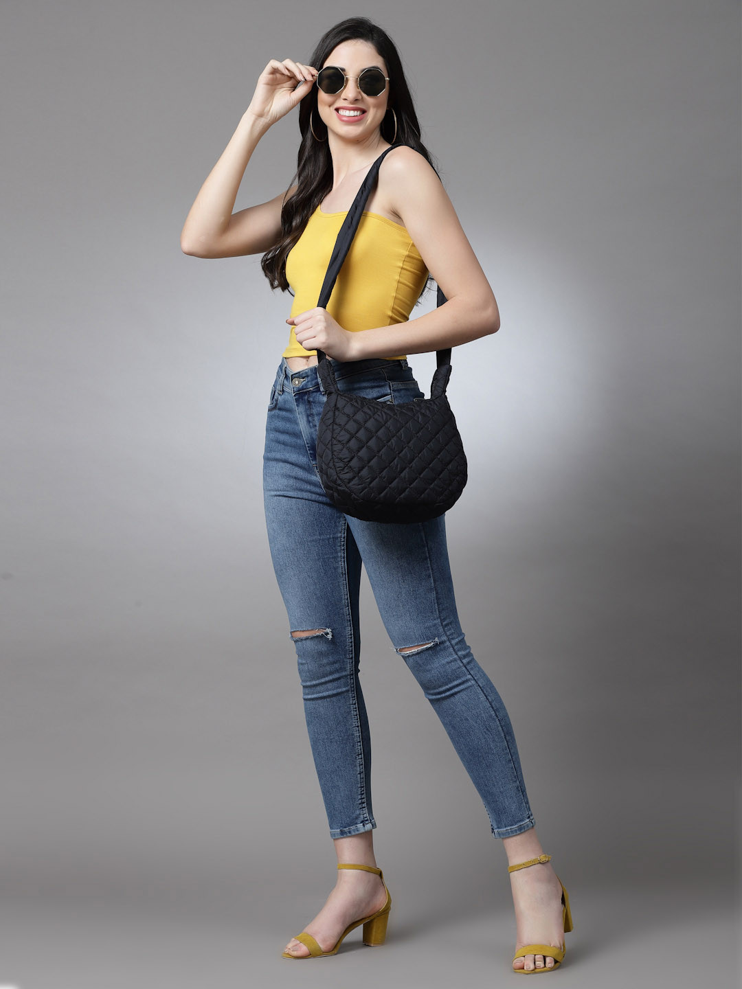 Anekaant Textured Bucket Sling Bag With Quilted