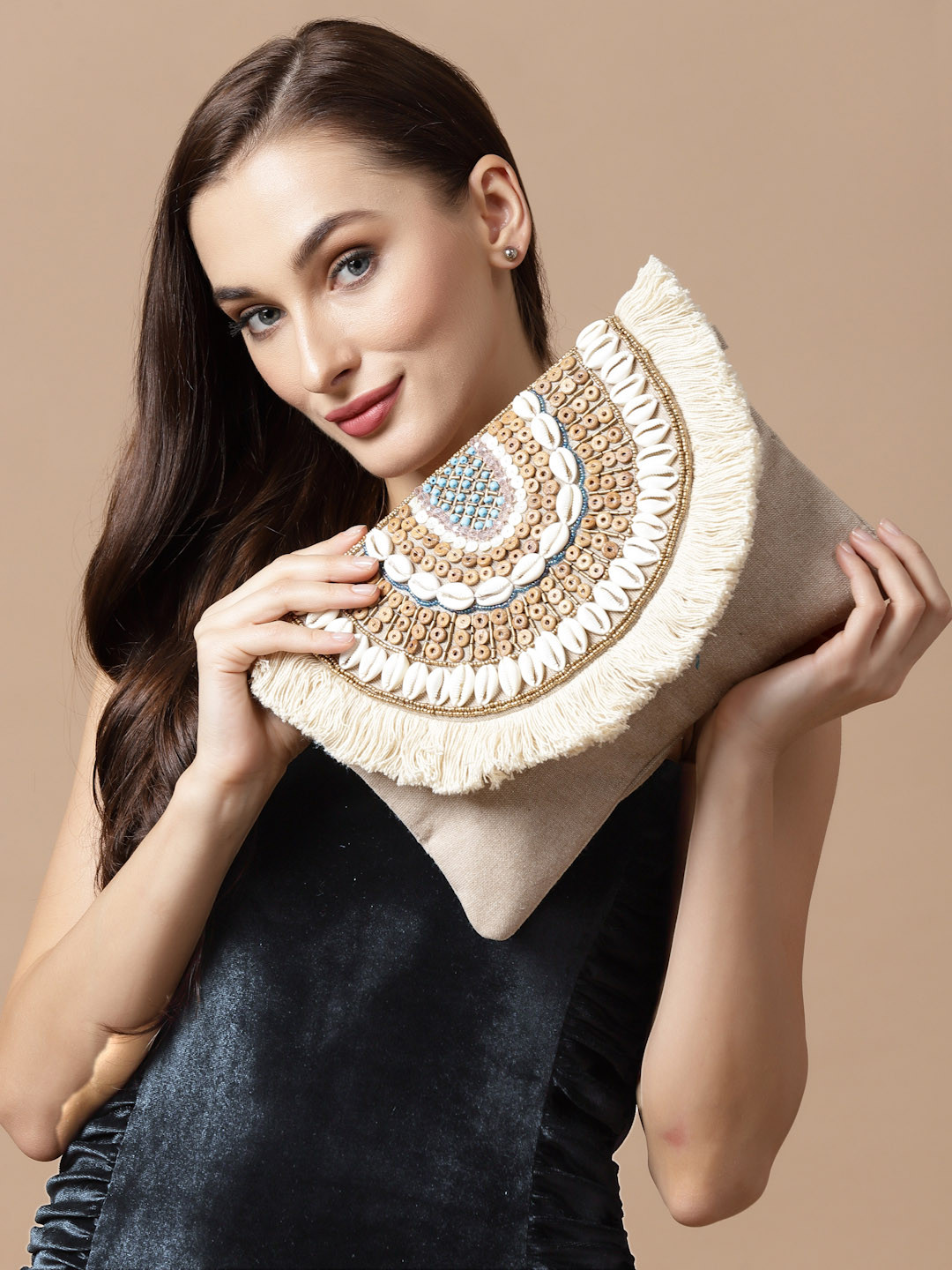 Anekaant Seashell Embellished Cotton Canvas Sling Bag