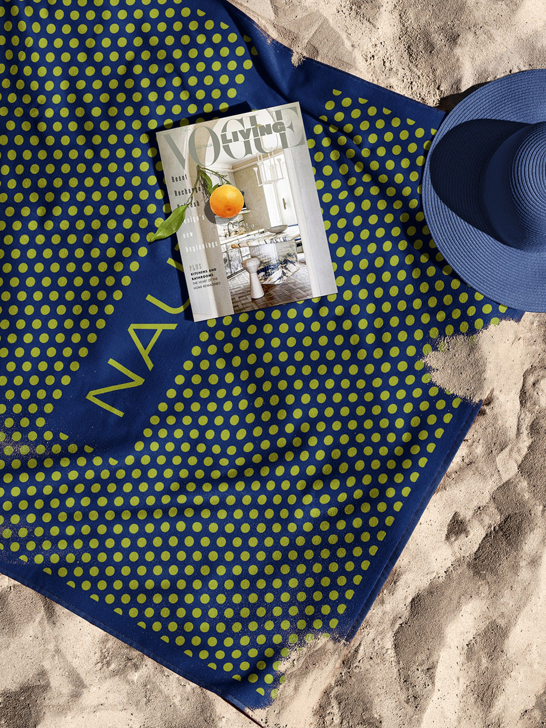 Nautica Navy-Blue & Green Printed 500 GSM Pure Cotton Bath Towel