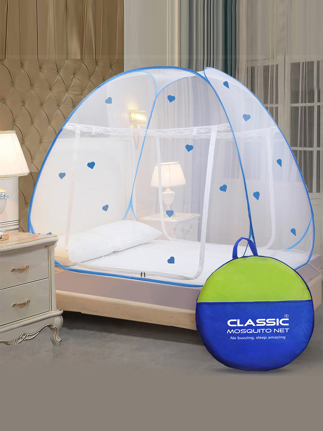 Classic Mosquito Net Blue Printed King Size Double Bed Mosquito Net