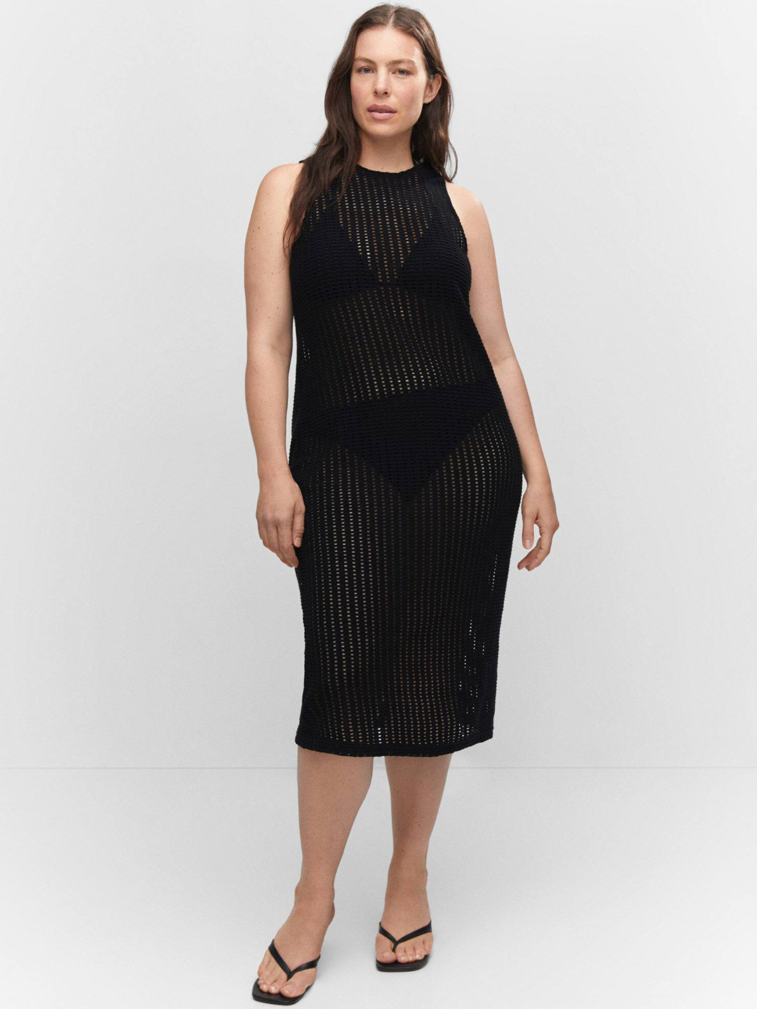 MANGO Crochet Sheath Midi Dress