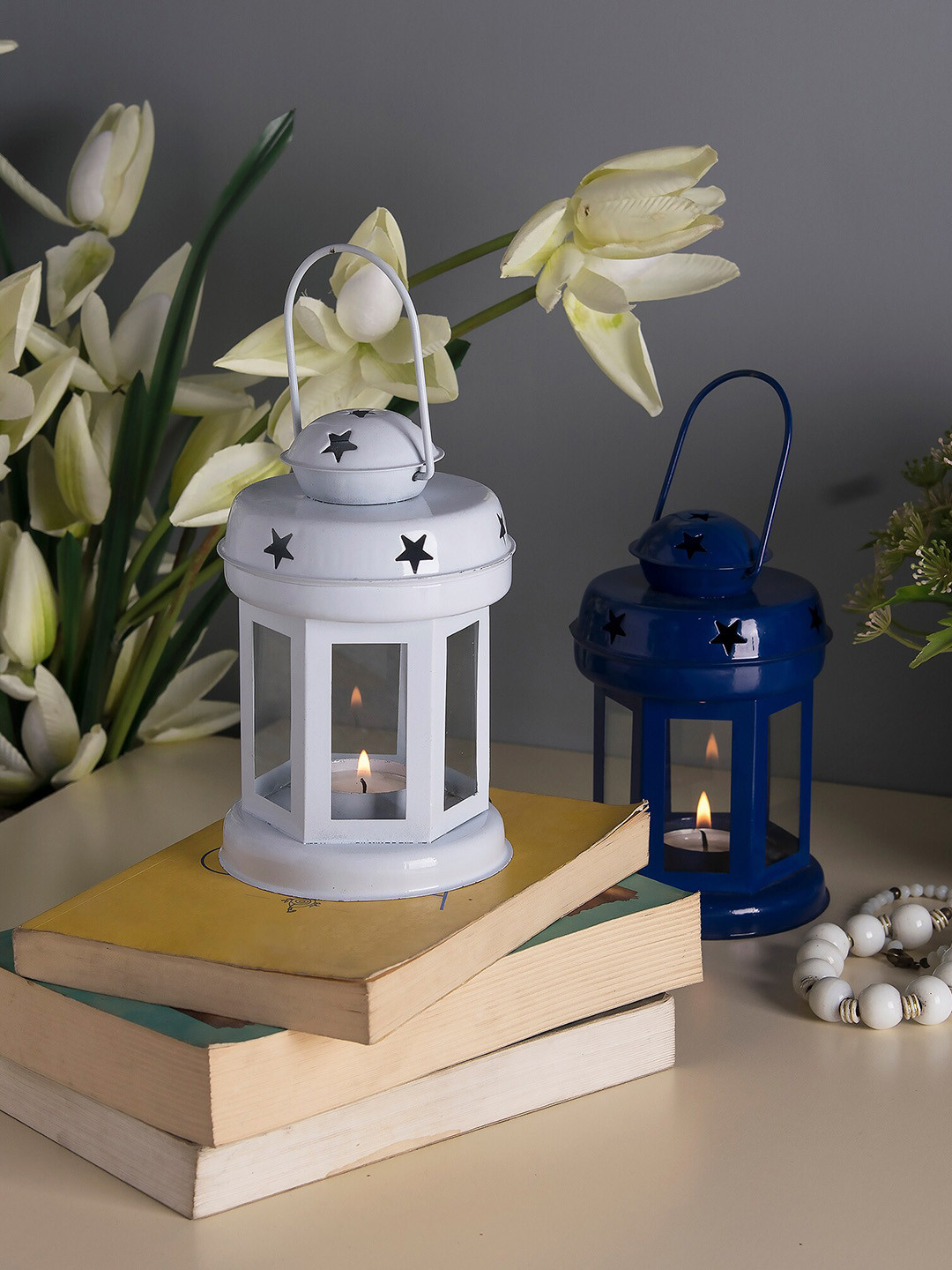 Homesake Blue & White 2 Pieces Hanging Lantern Candle Holders