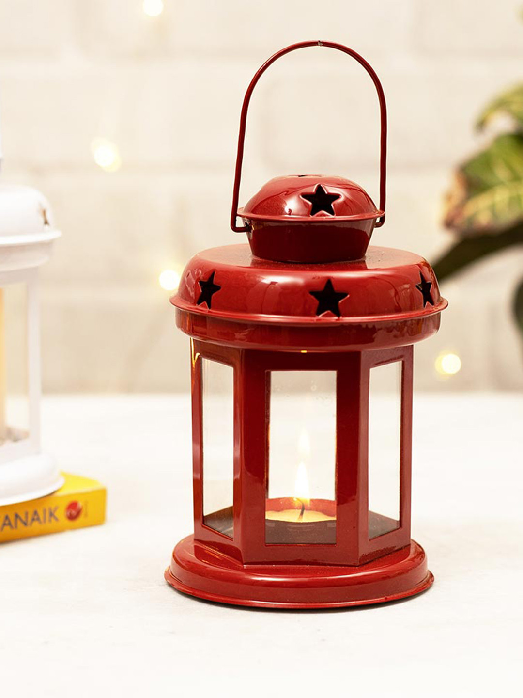 Homesake Red & White 2 Pieces Textured Tea Light Holder