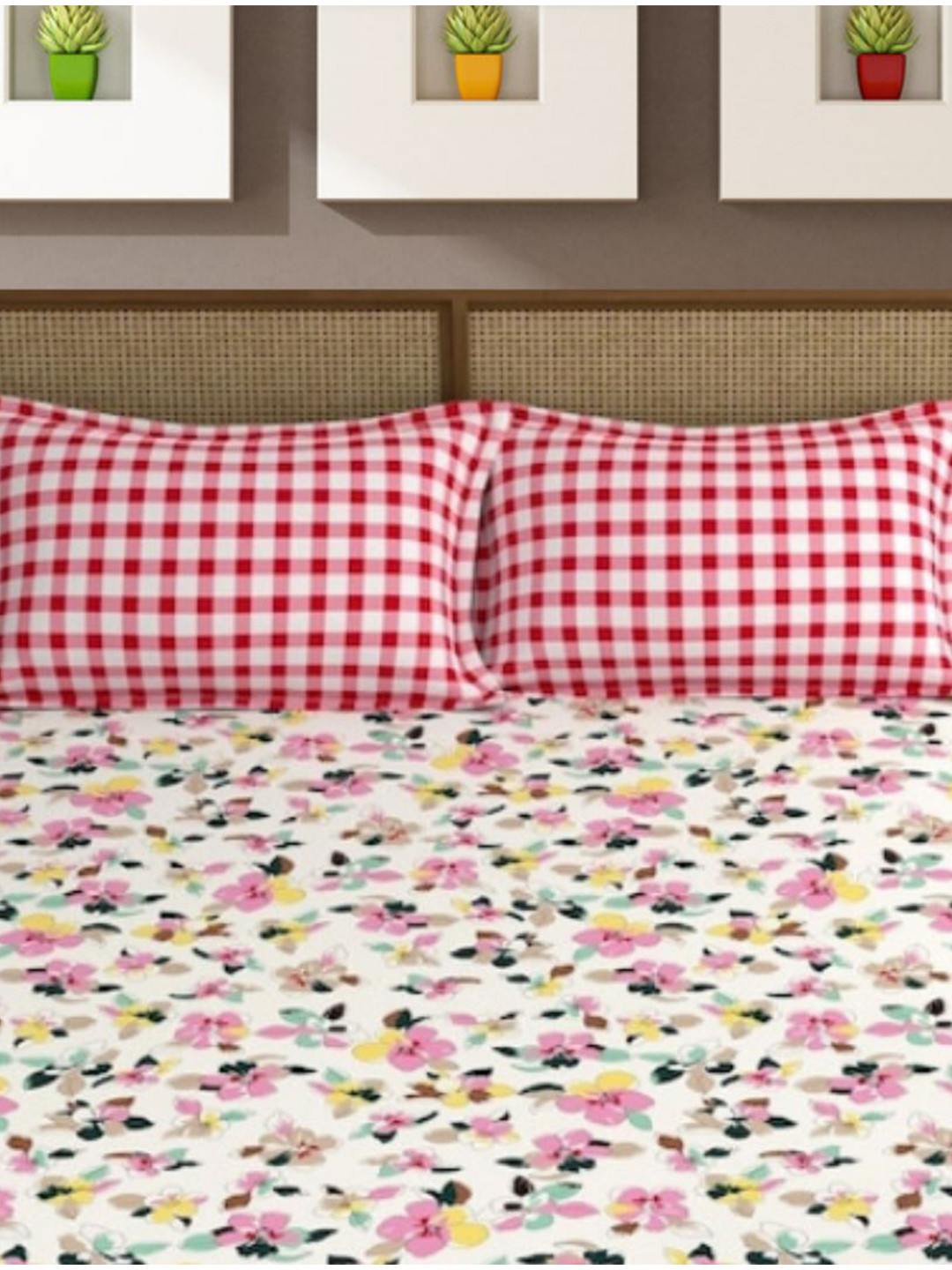 Bajo's White Floral Cotton 350 TC King Superfine Bedsheet with 2 Pillow Covers-98 x 87 inches