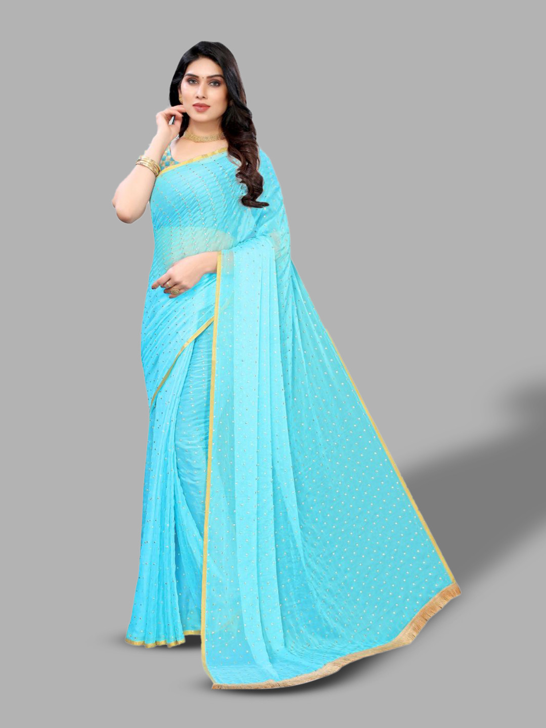 FABMORA Polka Dot Printred Saree