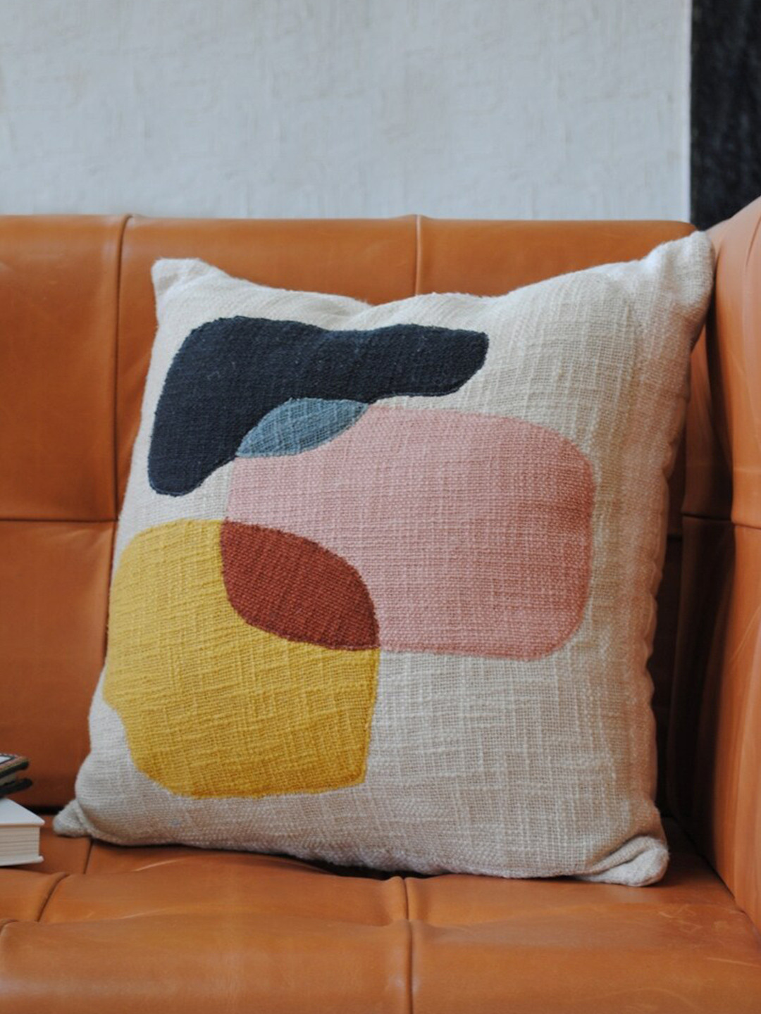 Art Avenue Verdale White & Pink Colourblocked Cotton Square Cushion Cover