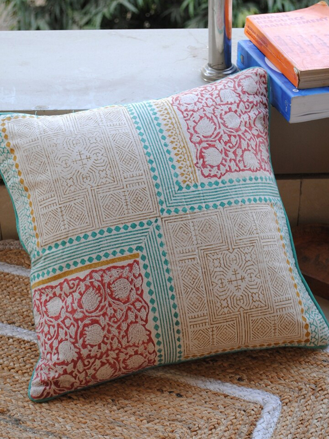 Art Avenue Light-Weight Red Ethnic Motifs Polyester Silk Breathable Cushion Cover -20x20In