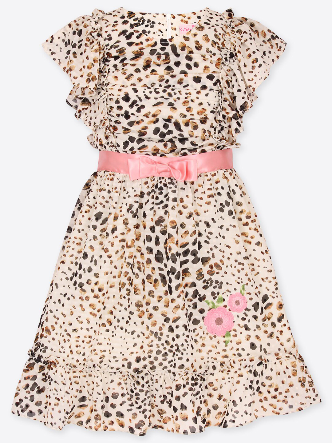 CUTECUMBER Girls Animal Printed Georgette Fit & Flare Dress
