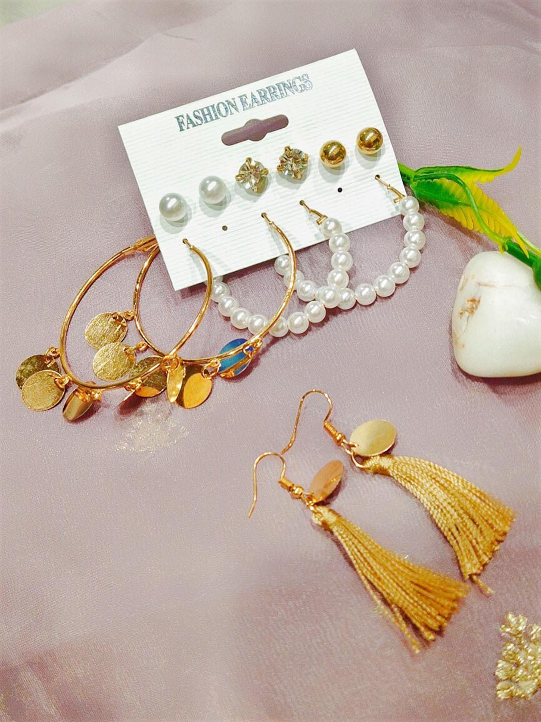 FEMMIBELLA Set Of 6 Gold-Plated Hoop & Stud Earrings