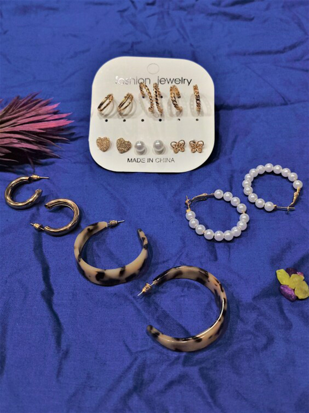FEMMIBELLA Set Of 9 Gold-Plated Hoop & Stud Earrings