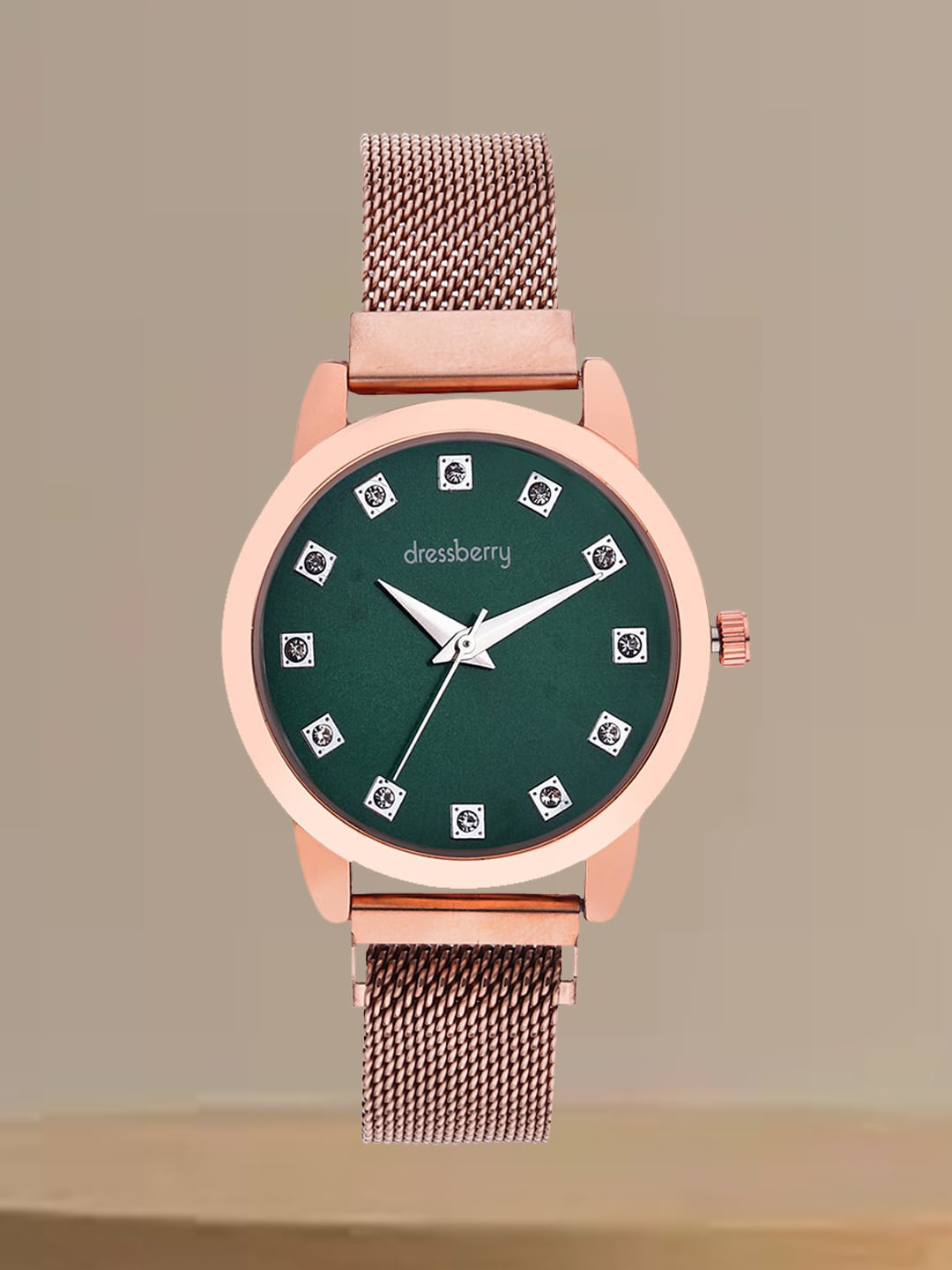 DressBerry Women Embellished Dial & Bracelet Style Straps Analogue Watch HOBDB-121-RG-GR