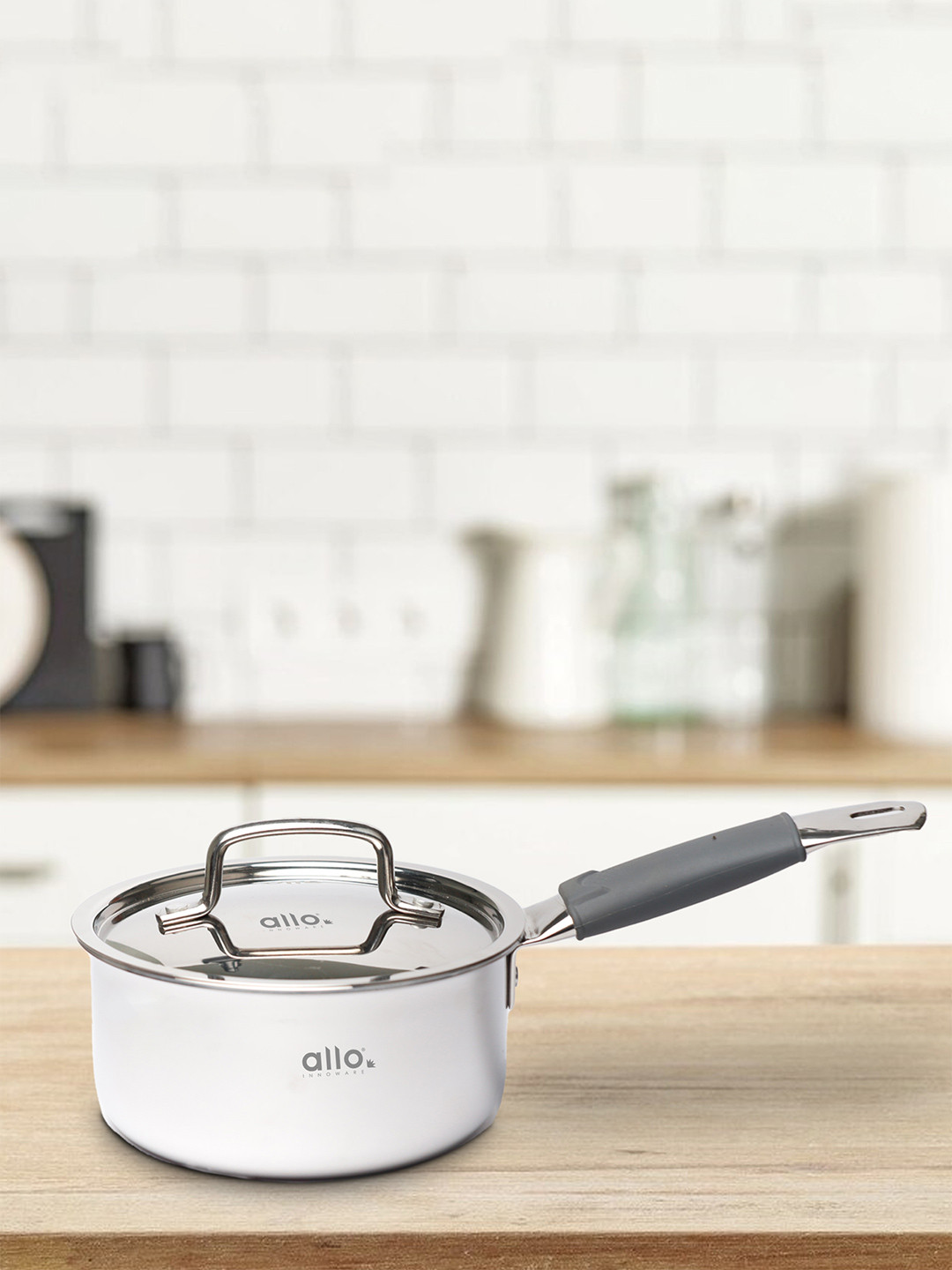 Allo Silver Stainless Steel 14 cm Induction Friendly Triply Sauce Pan 1 L